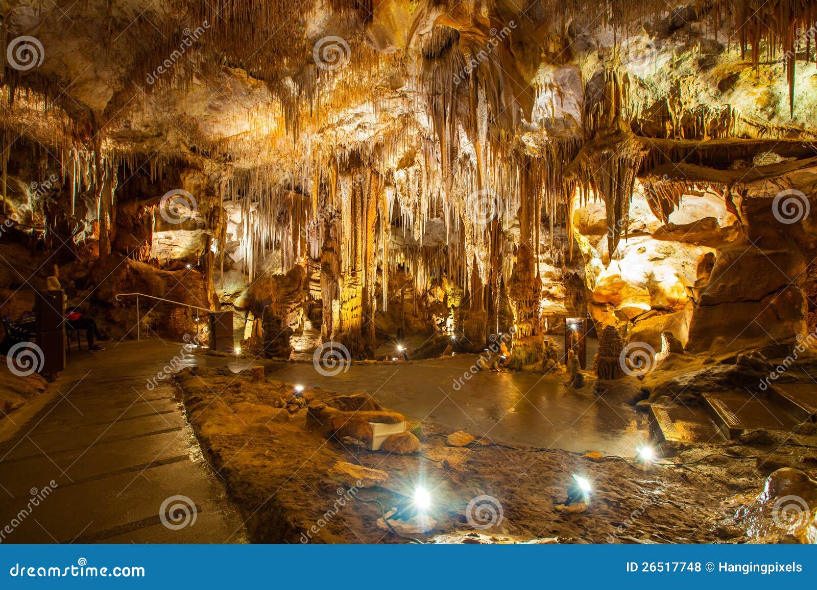 stalactite and stalagmite formations in the cave