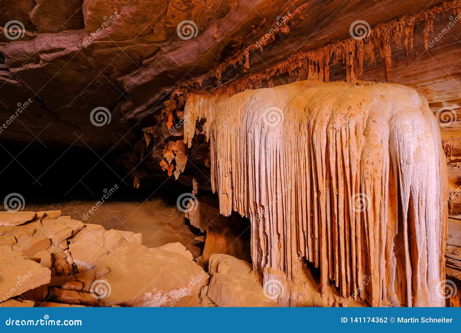 stalagmites and stalactites in the cave gruta da lapa doce, cave in iraquara, chapada diamantina, bahia, brazil