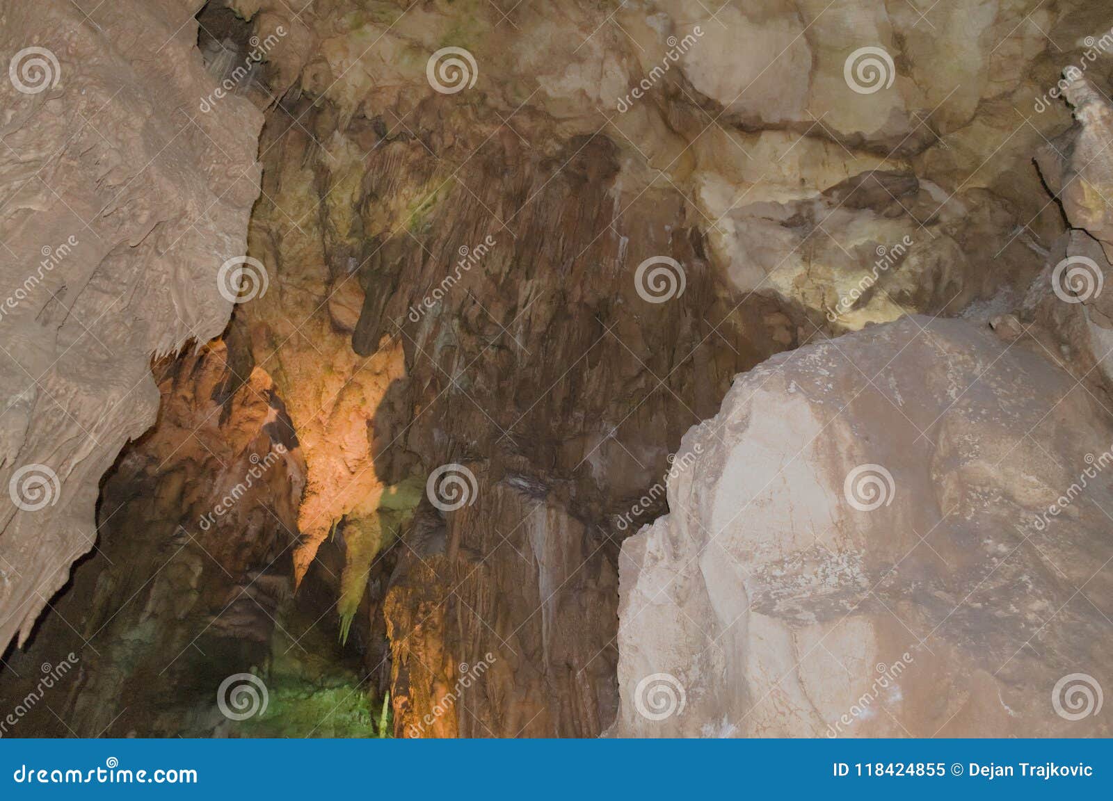 stalagmites and stalactites in resava cave, serbia