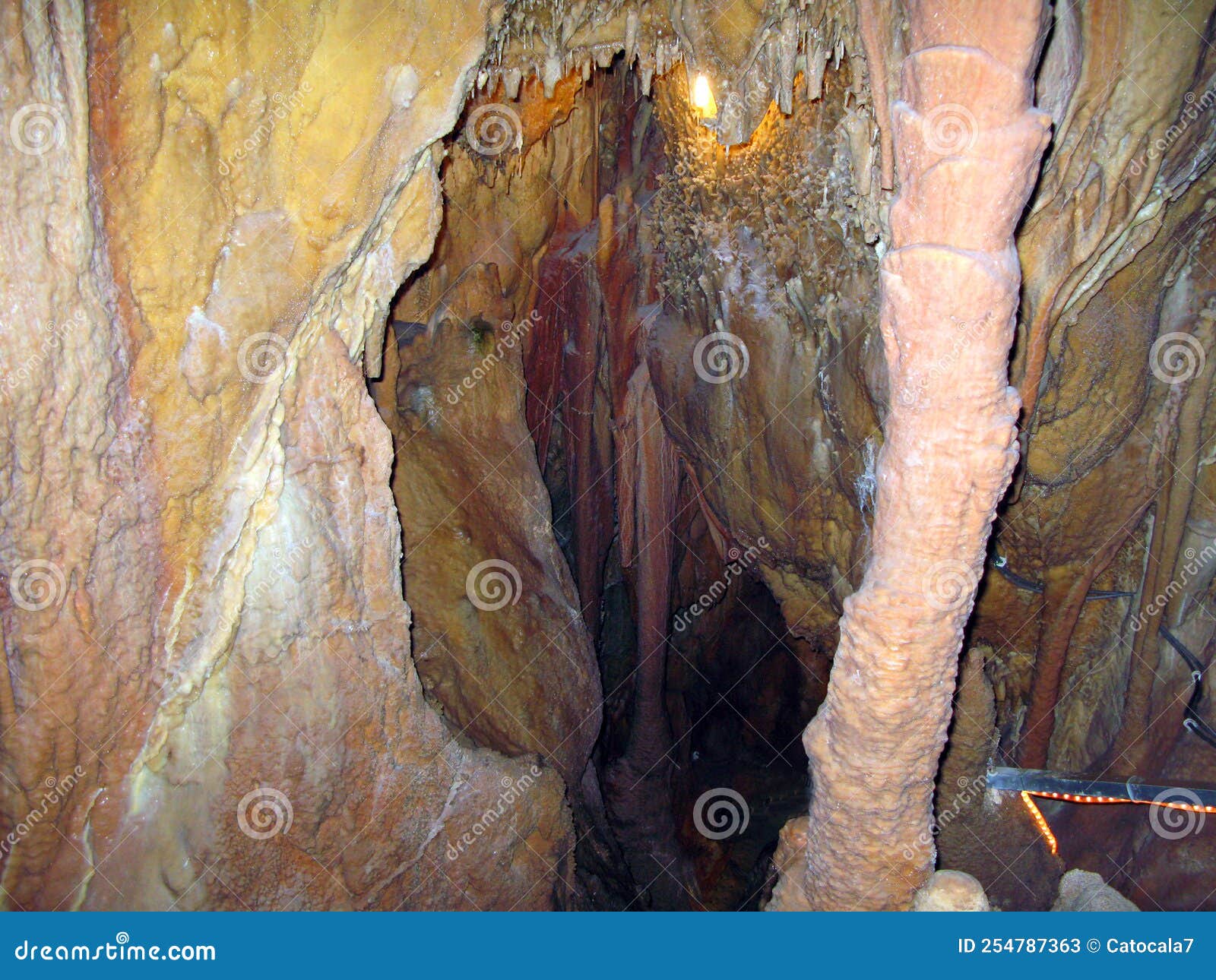 stalagnate, ancient karst cave with stalactites and stalagmites, petralona cave greece