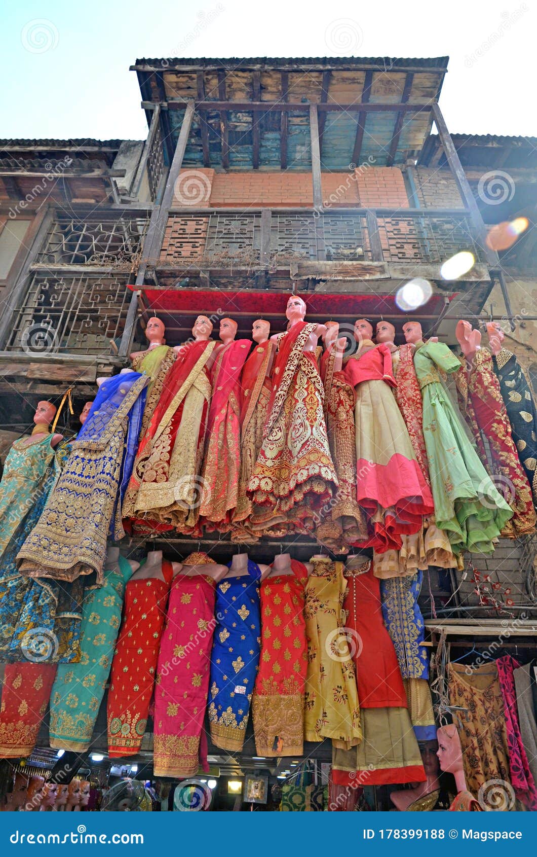 A Stall with Traditional Clothes and Costumes in Kathmandu, Nepal Stock