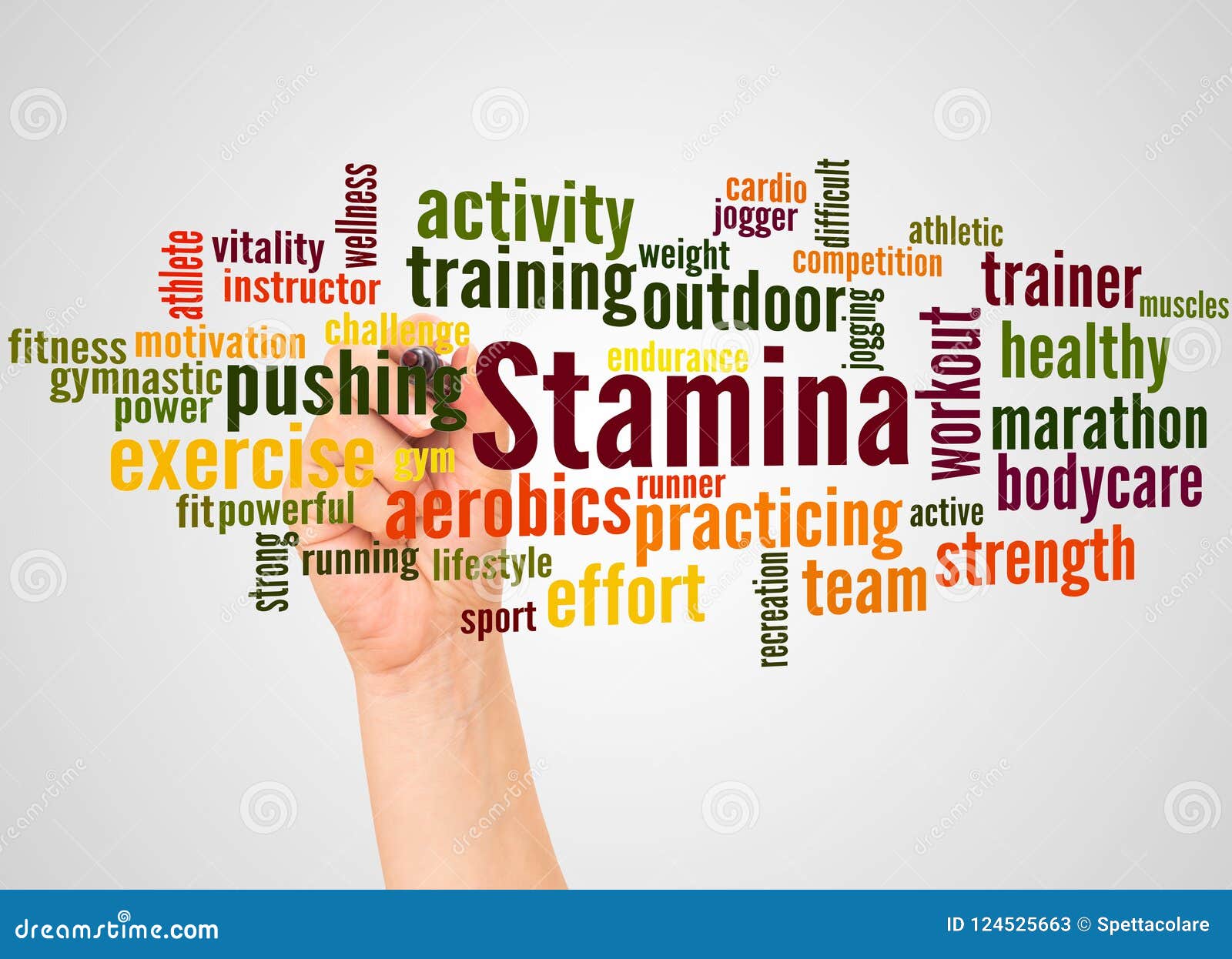 Stamina Word Cloud and Hand with Marker Concept Stock Illustration Illustration of activity