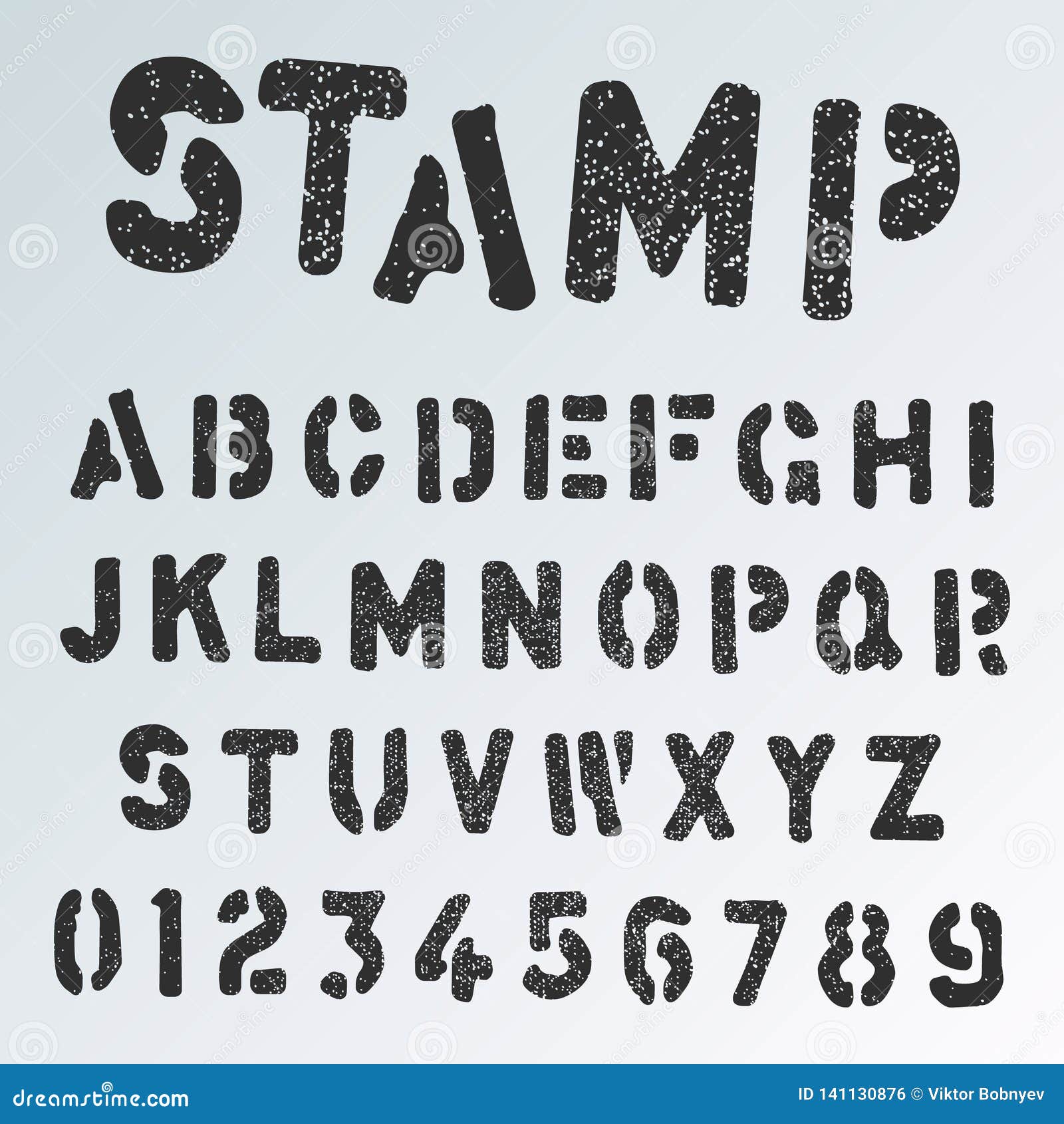 Stamp Alphabet Font Template. Grunge Letters and Numbers Stencil Design