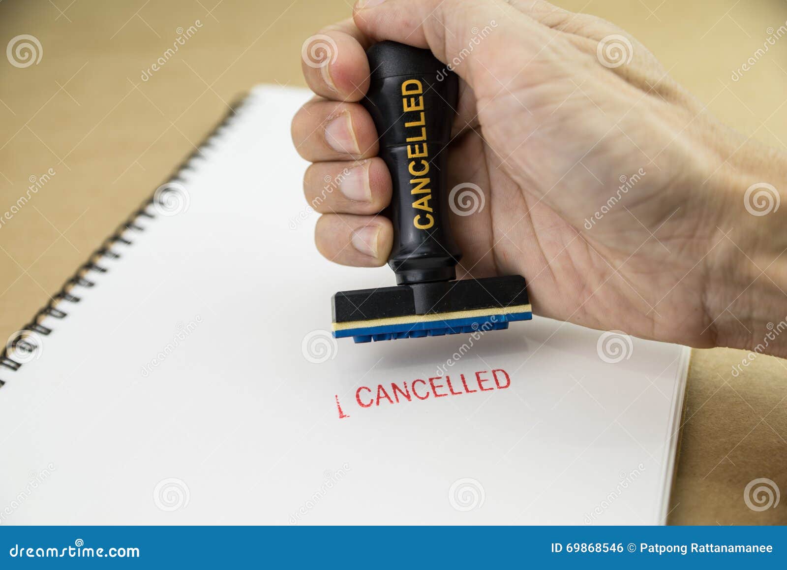 Stamp with Cancelled on White Paper Stock Photo - Image of rubber, blue