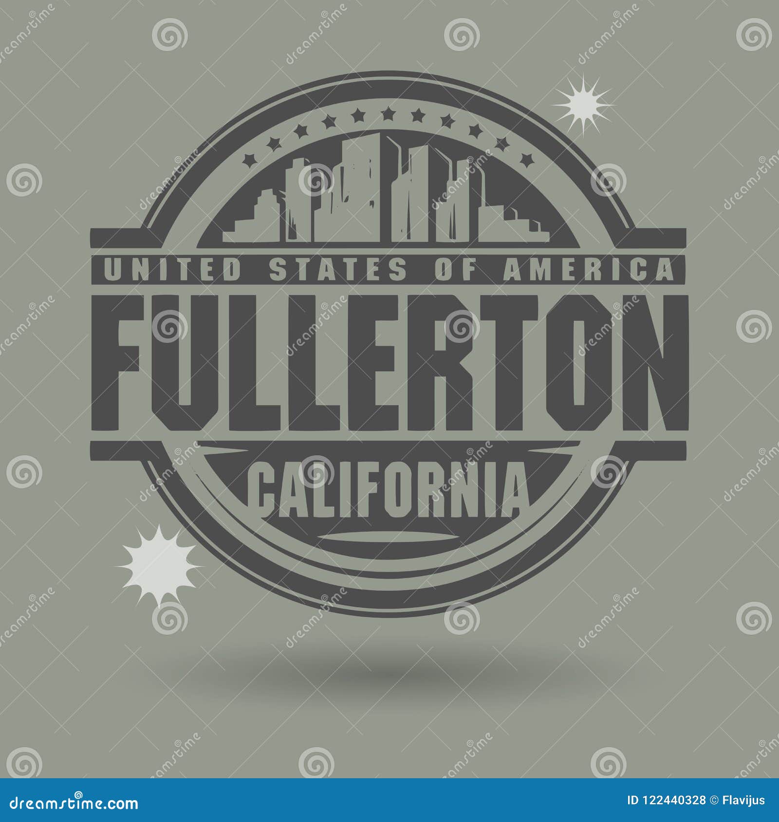stamp or label with text fullerton, california inside