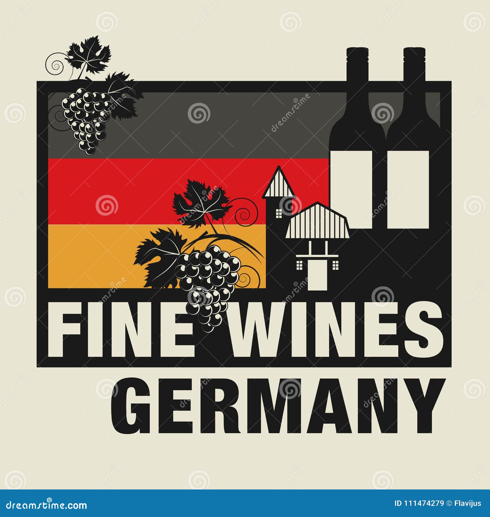 Stamp or Label with Words Fine Wines, Germany Stock Vector