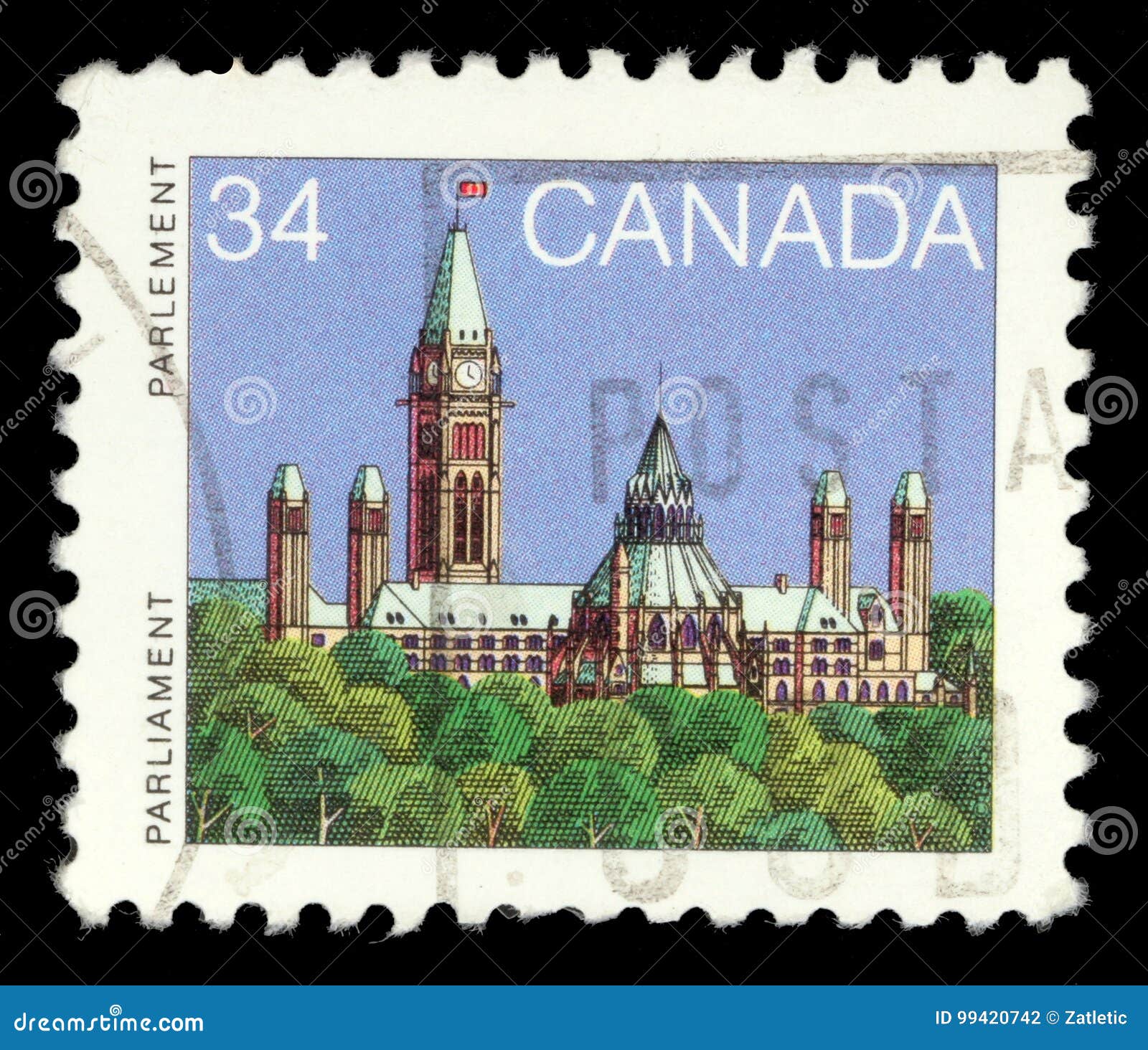 Stamp Printed in Canada Shows a Parliament in Ottawa Editorial