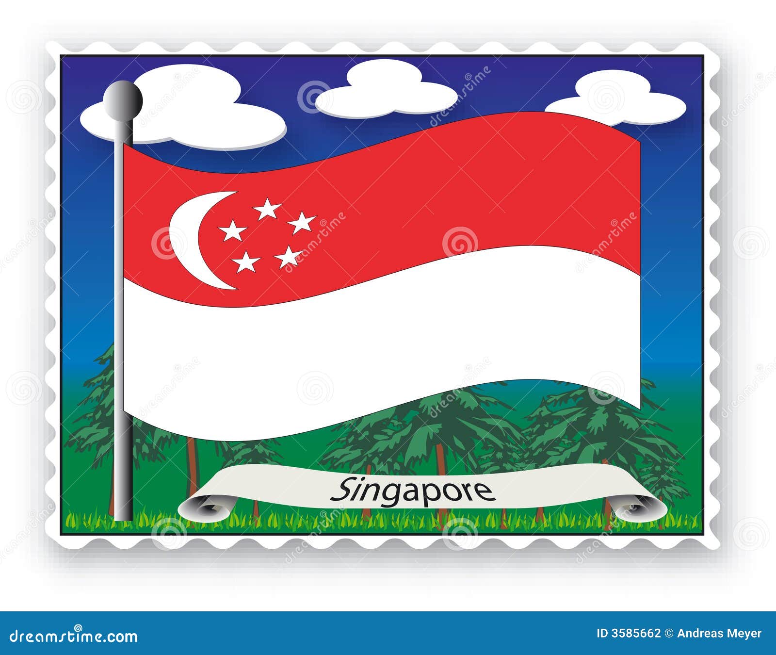 Stamp Singapore stock vector. Illustration of east, symbol 3585662