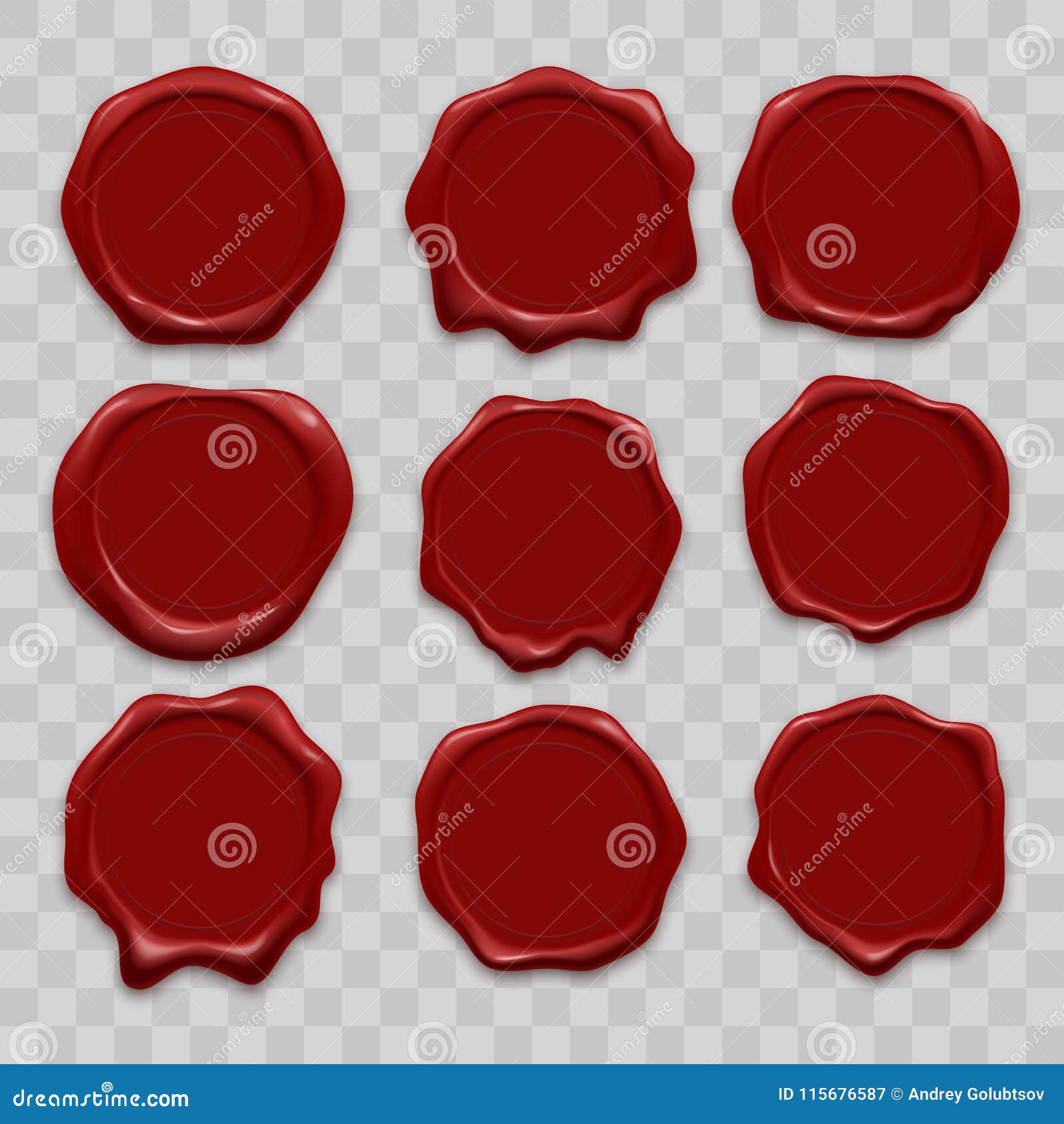 Stamp Wax Seal Red Certificate Sign Isolated Mockup Icon Set 3d