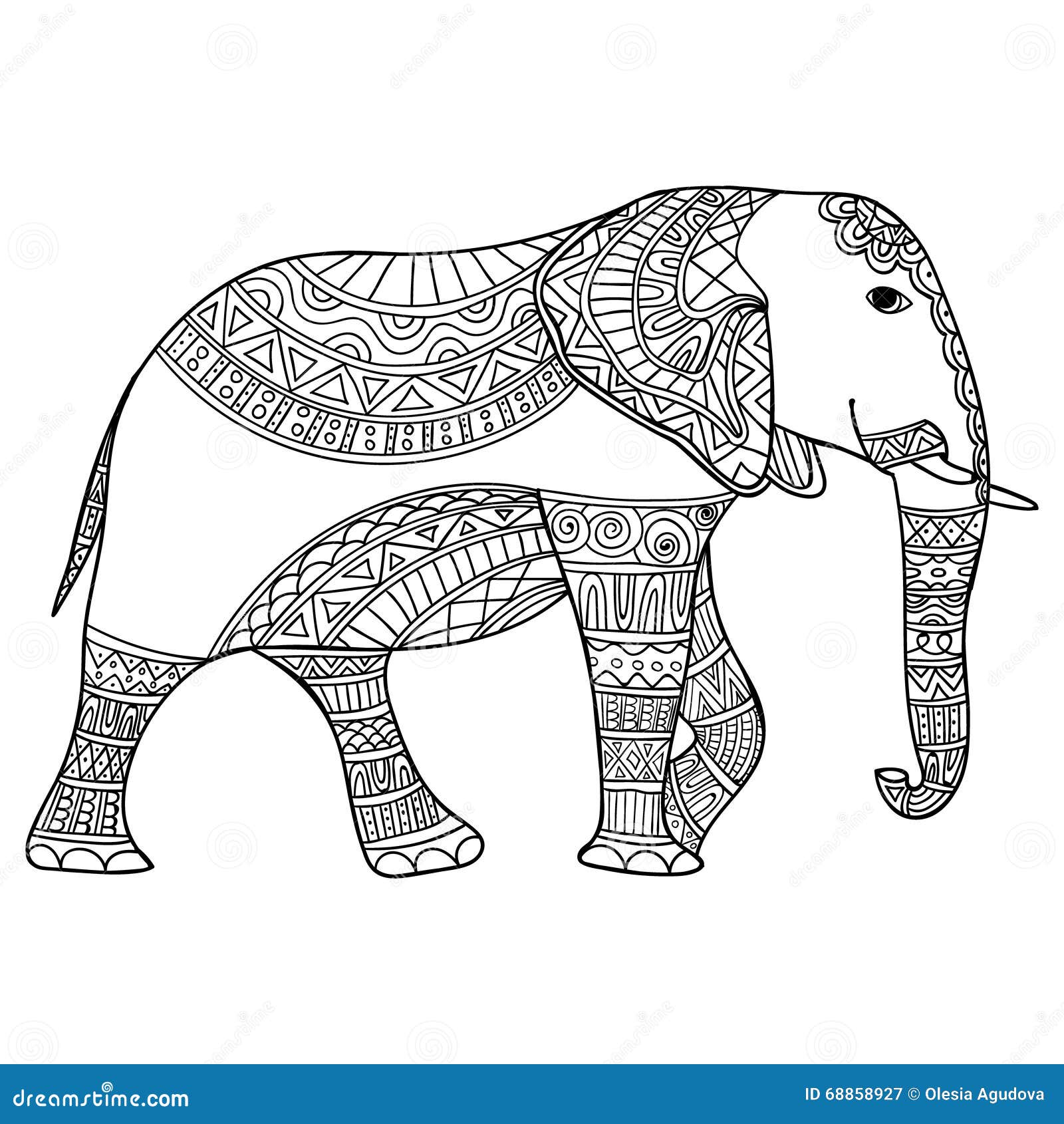 Stampa In Bianco E Nero Di Scarabocchio Dell Elefante Con I Modelli Etnici Illustrazione Vettoriale Illustrazione Di Africano Doodle 6527