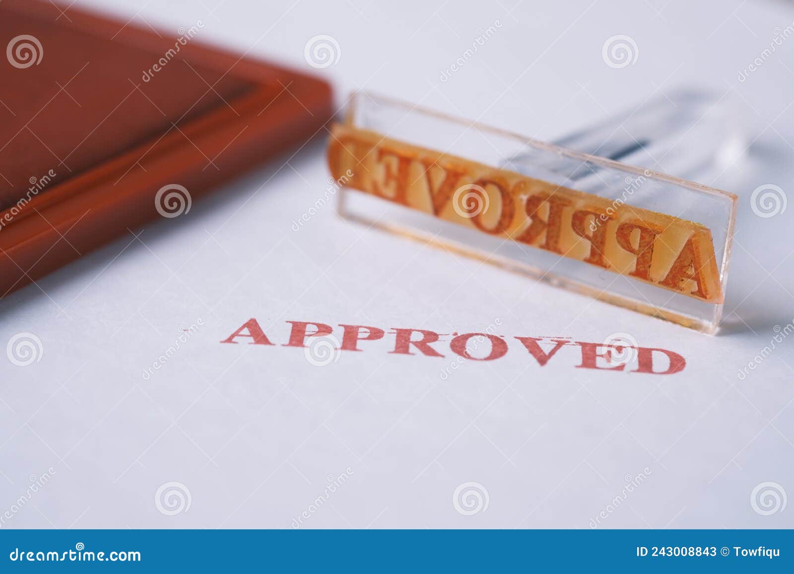 Stamping Document with Approving Contract Close Up Stock Image Image