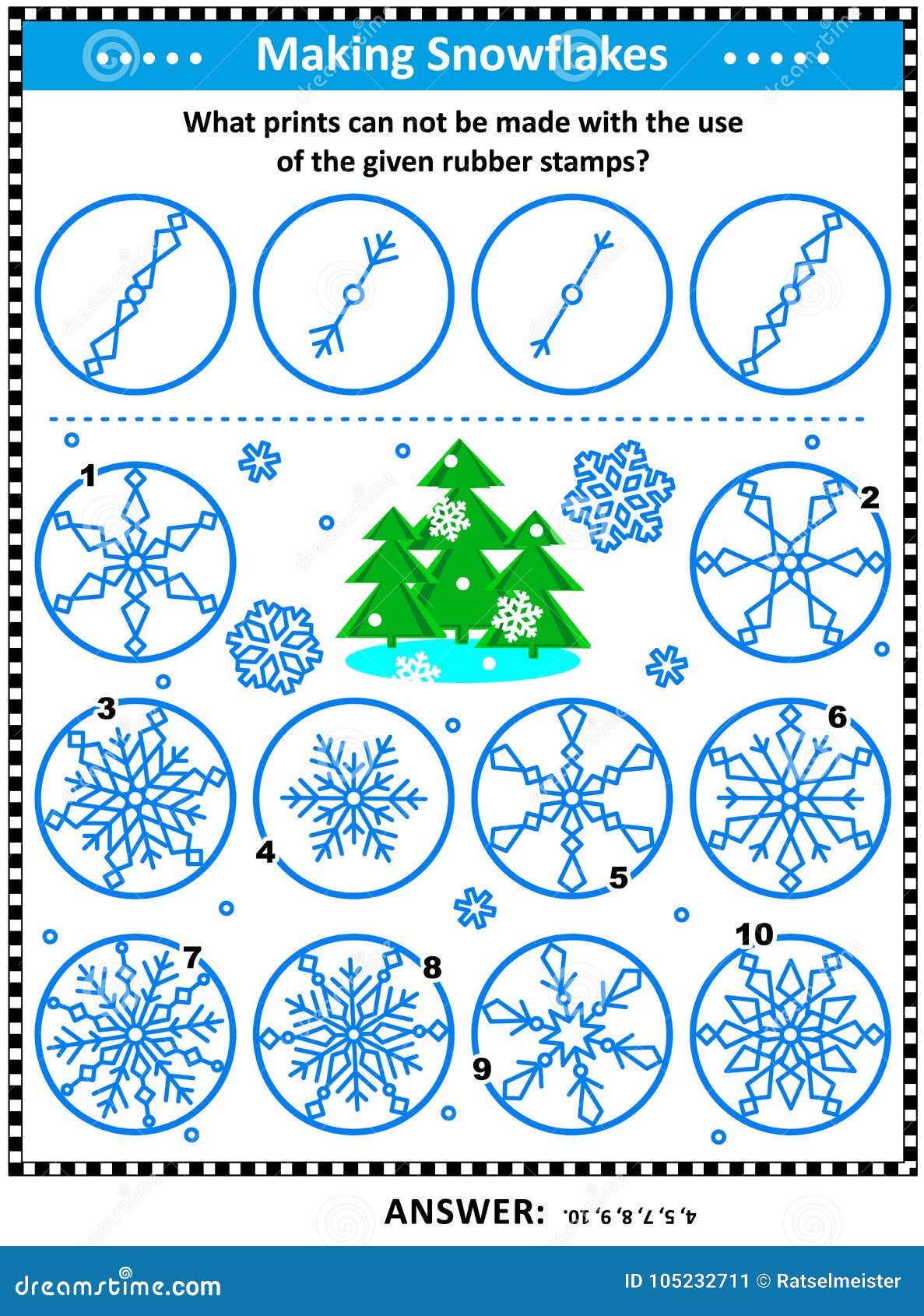 Stamps and Prints Picture Puzzle with Snowflakes Stock Vector