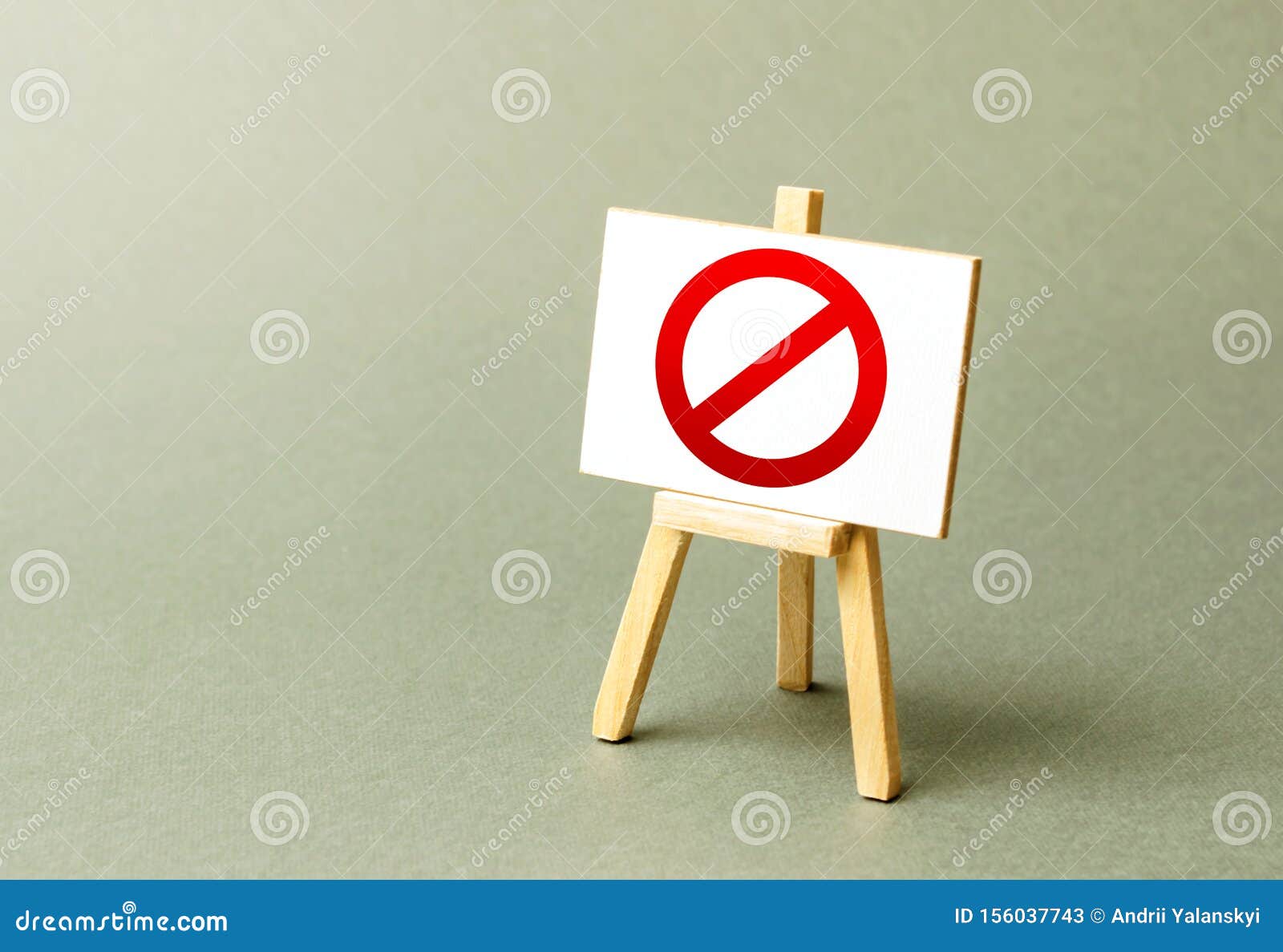 stand with a canvas and a red prohibition sign no. inability to sell products, ban on the import. restriction on the importation