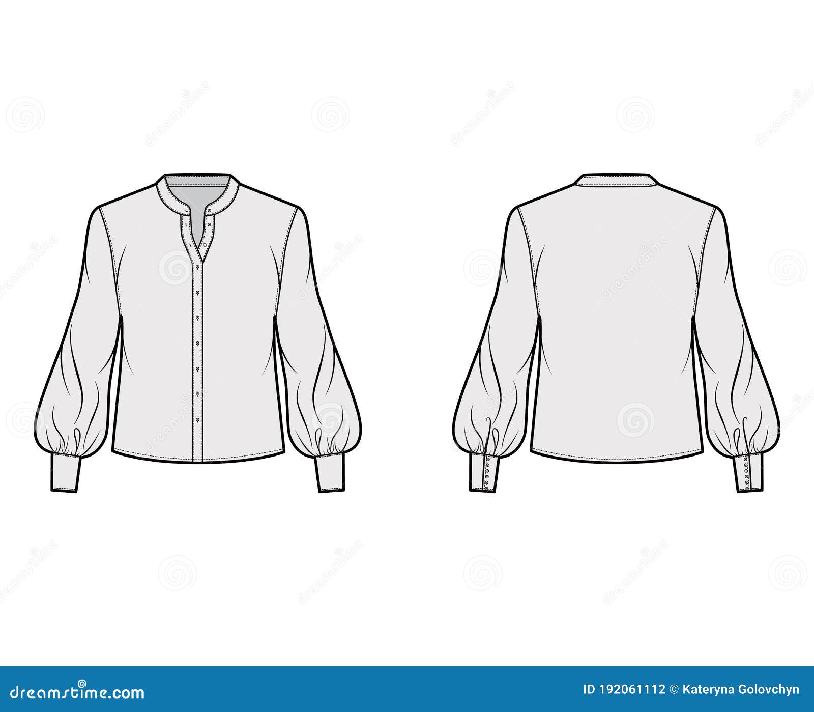 Stand Collar Shirt Technical Fashion Illustration with Long Bishop ...