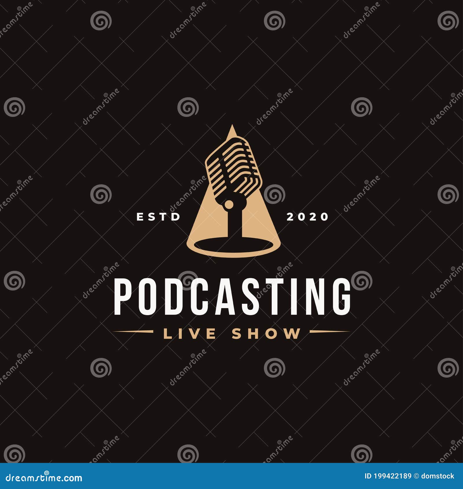 stand microphone on spotlight logo, podcasting logo icon  template