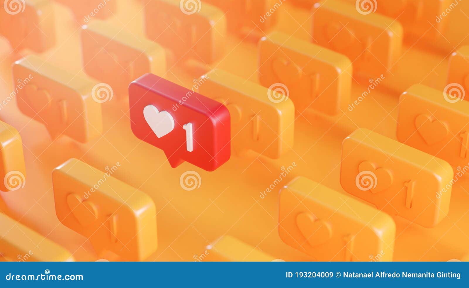 Stand Out Love Notification Icon Concept in the Row 3D Rendering Orange
