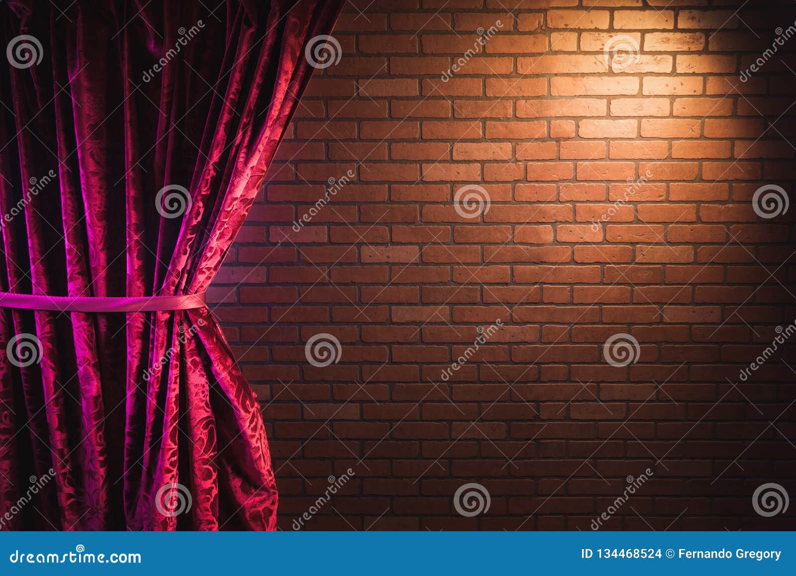 Brick wall and red curtain stock photo. Image of artist - 134468524
