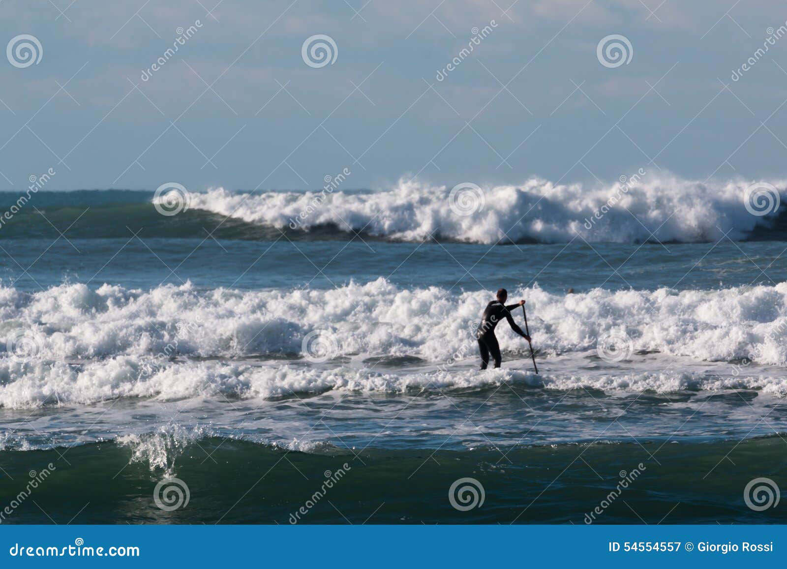 Stand Up Paddle Board, Surfer Man Paddleboarding on Board Stock Image