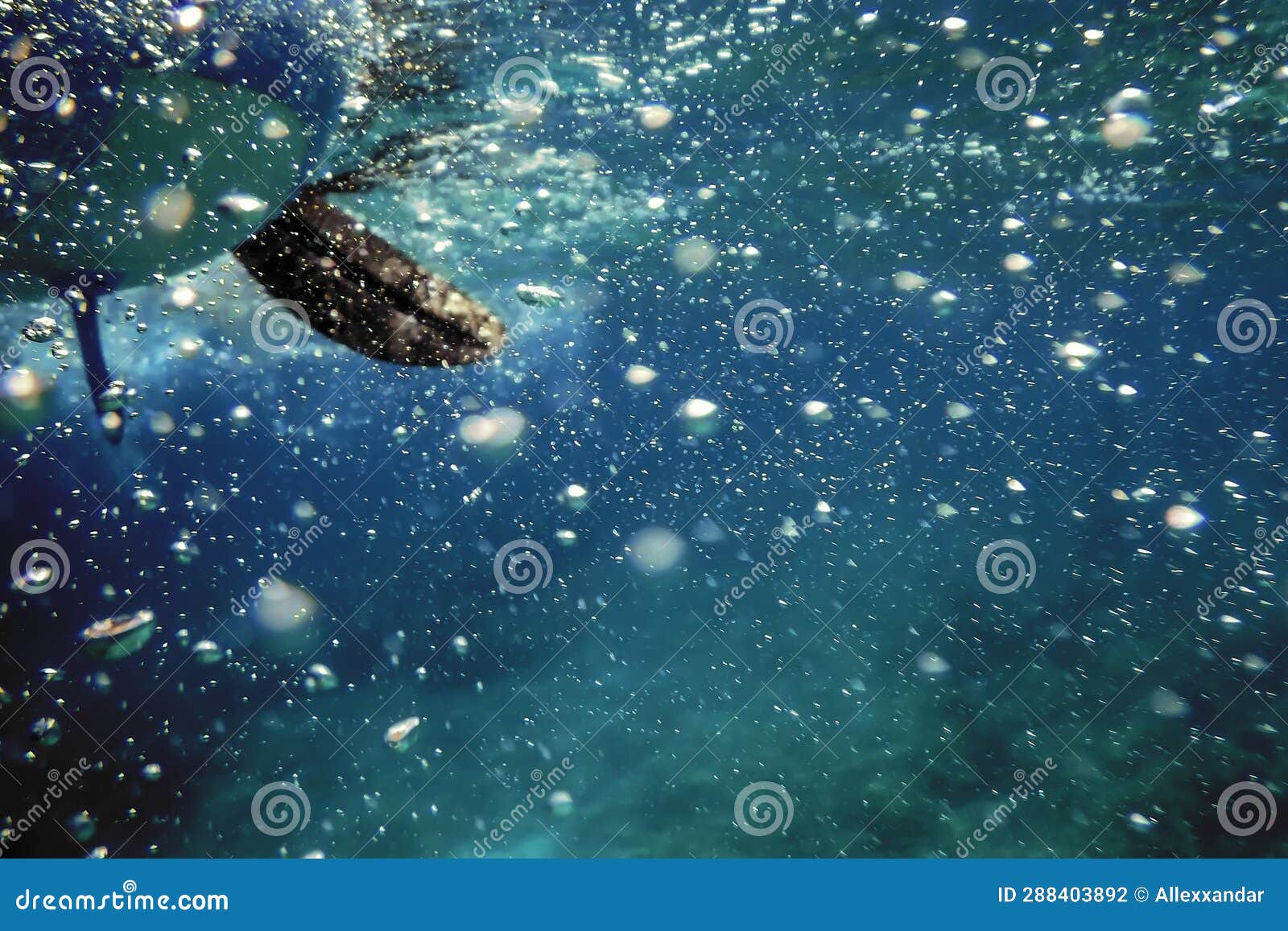 Stand Up Paddle Board Underwater View with Bubbles Stock Photo Image