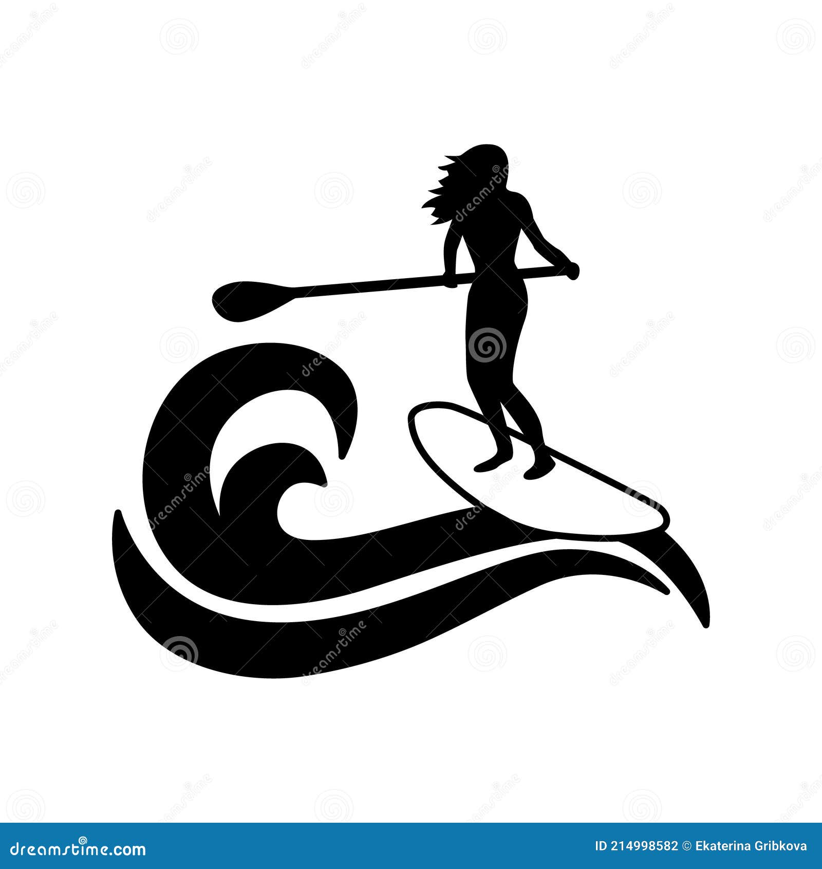 Man Standing On Paddleboard With Paddle, Flat Vector Illustration ...