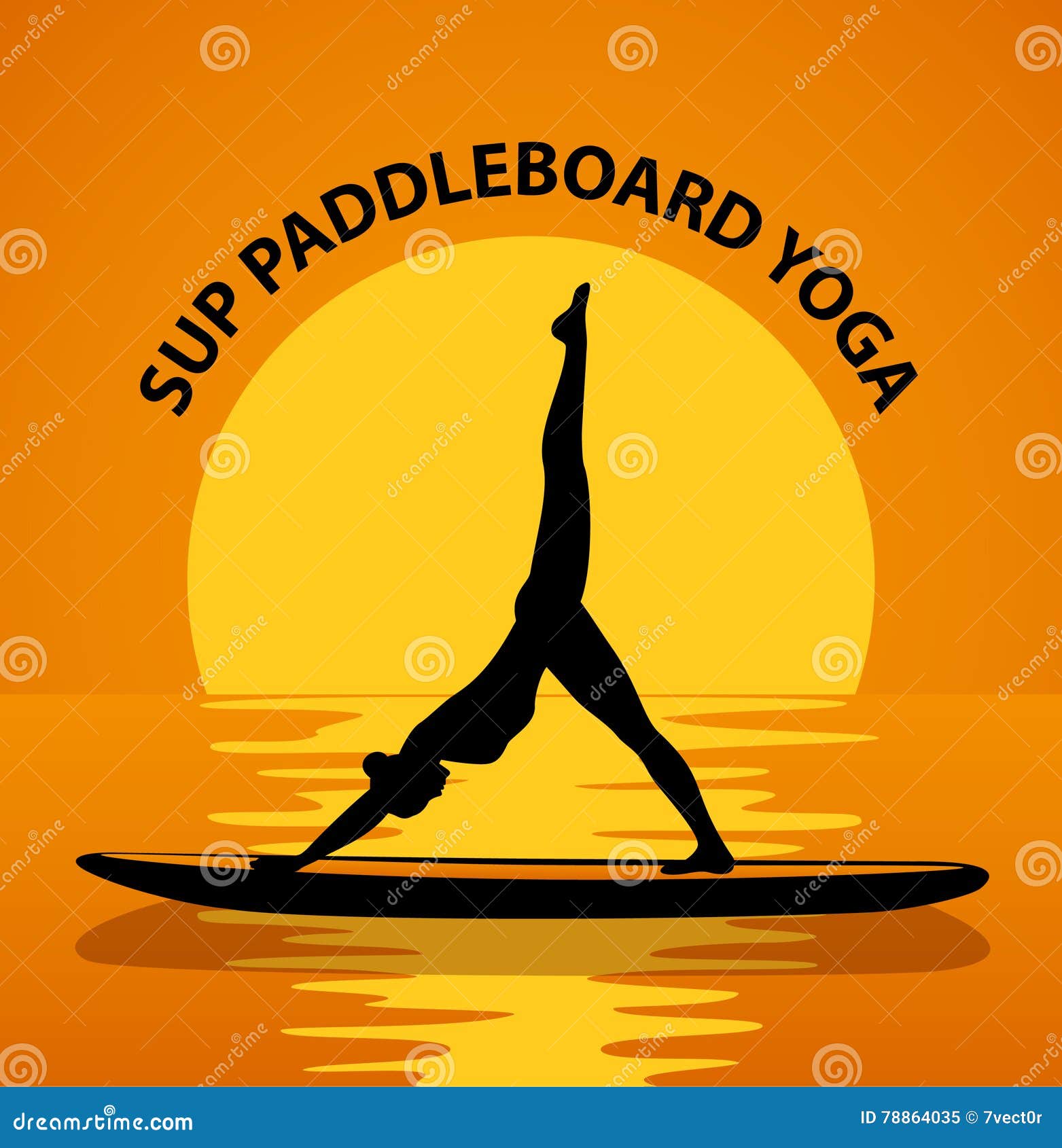 stand up paddleboard yoga. woman silhouette in downwards facing dog leg air pose