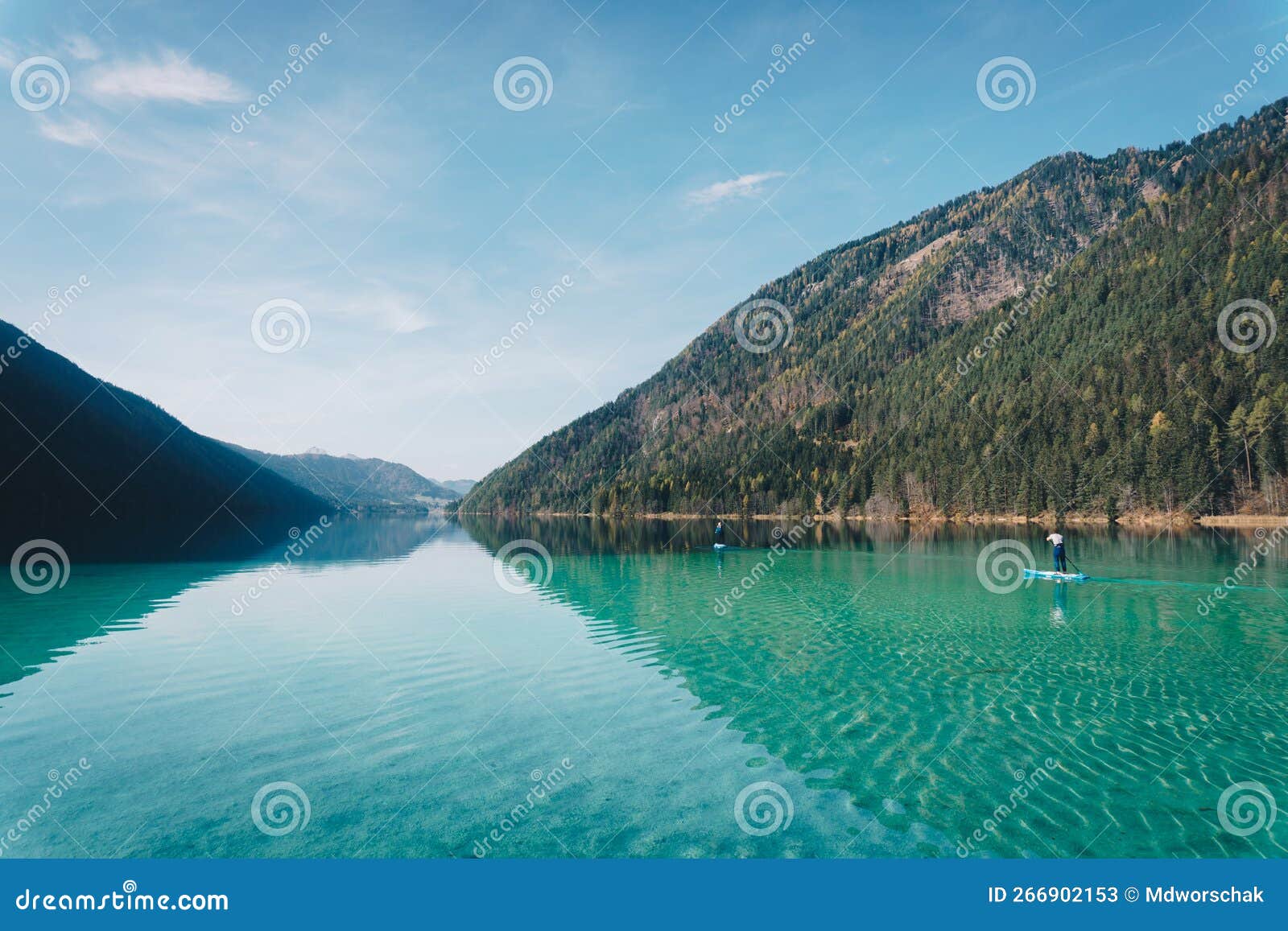 Stand Up Paddlers at the Lake Weissensee in Carinthia, Austria Stock