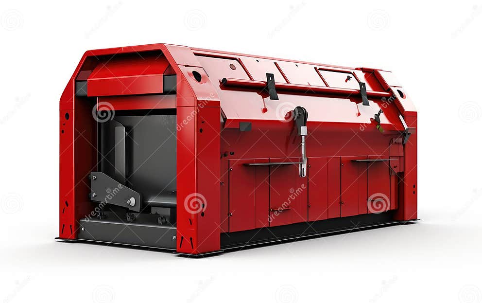 Standalone Trash Compactor Display on White Background Stock Photo
