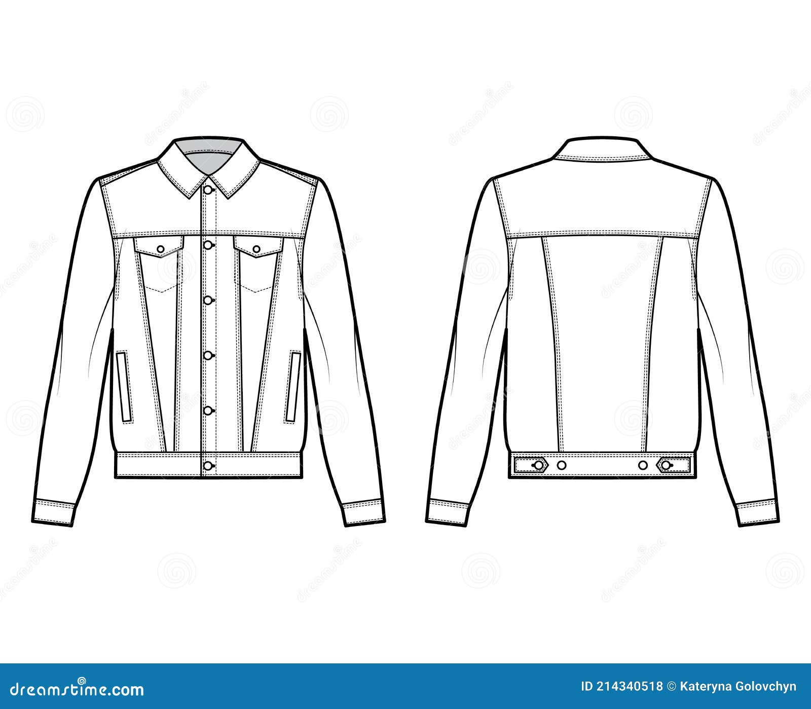 Standard Denim Jacket Technical Fashion Illustration with Oversized ...