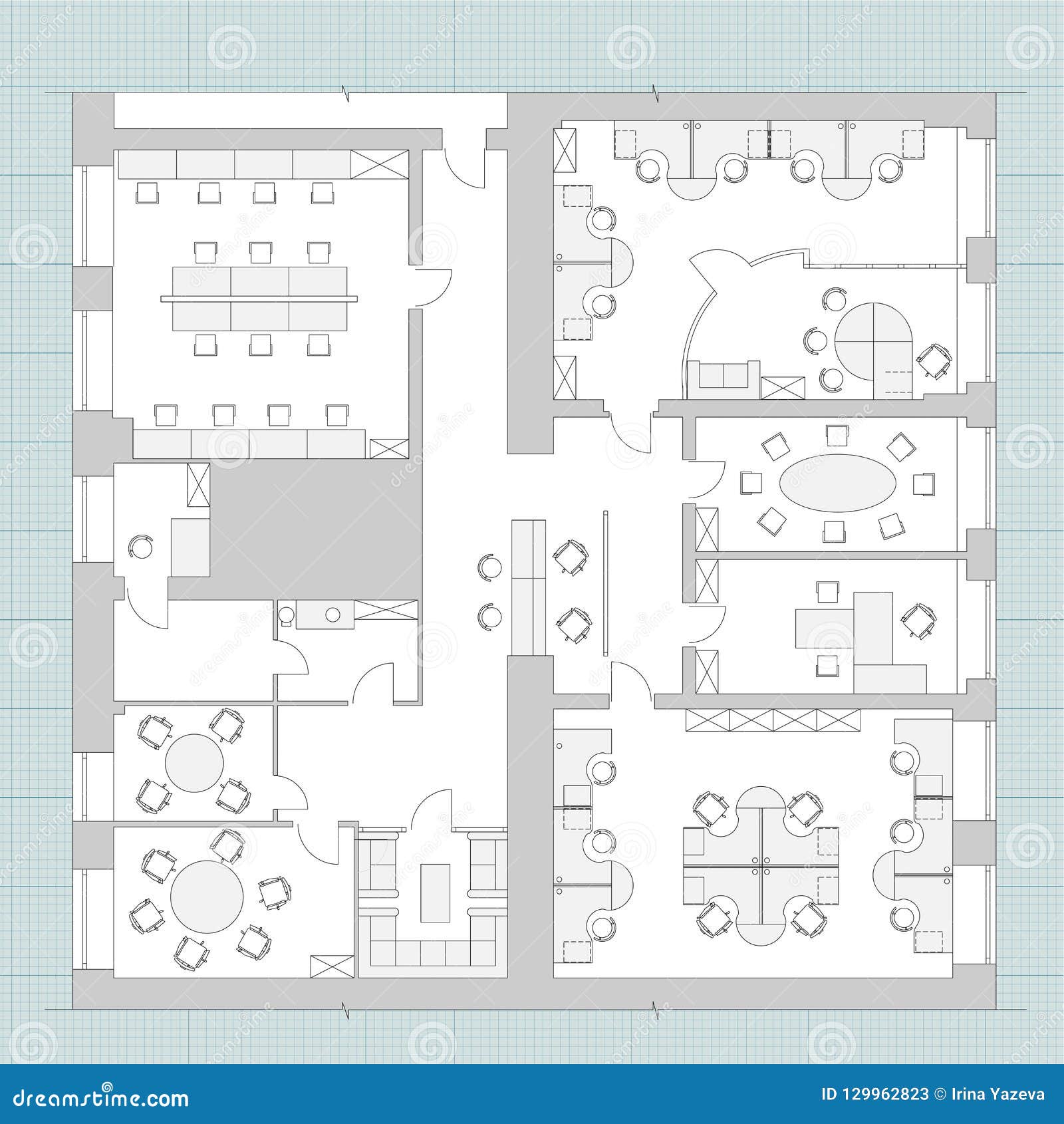 Standard Office Furniture Symbols On Floor Plans Stock