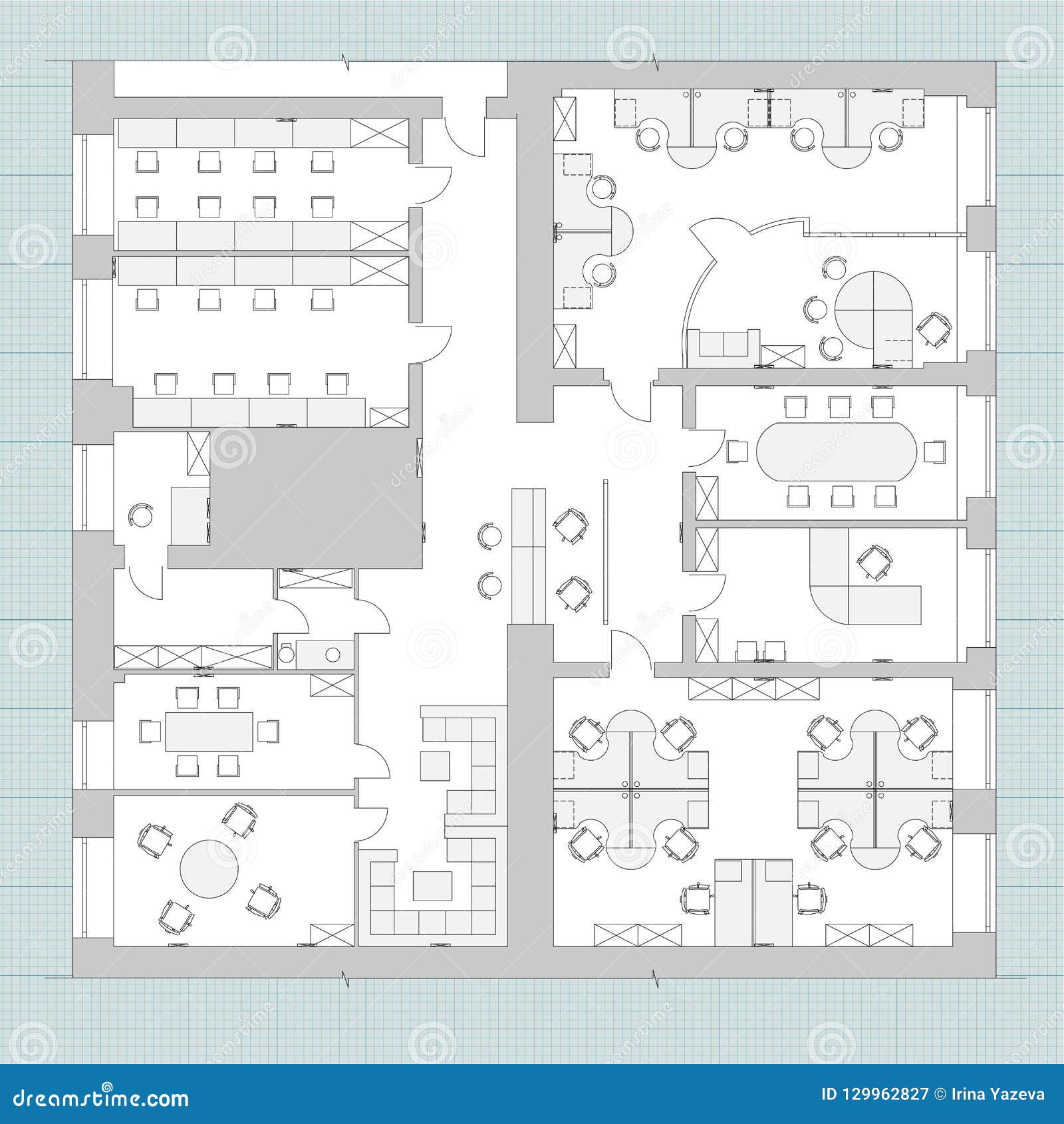 Standard Office Furniture Symbols On Floor Plans Stock