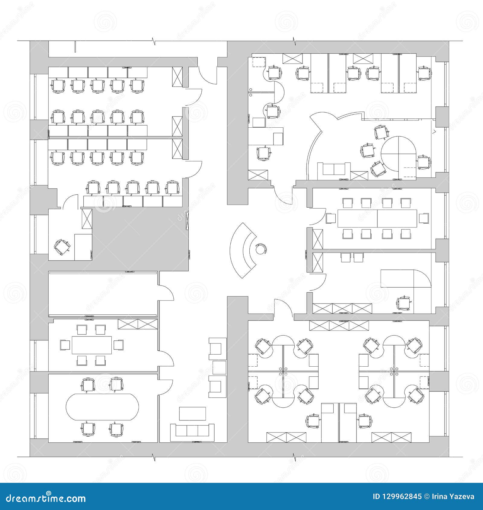 Standard Office Furniture Symbols On Floor Plans Stock