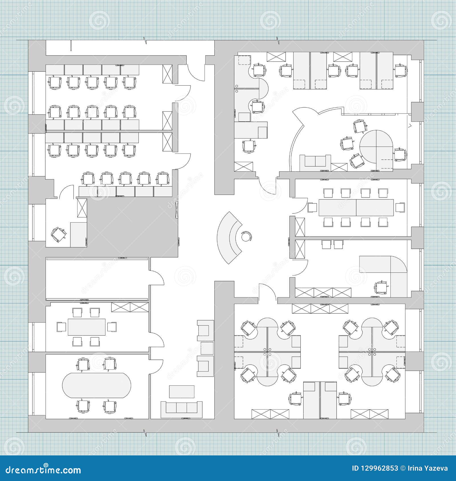 Standard Office Furniture Symbols On Floor Plans Stock