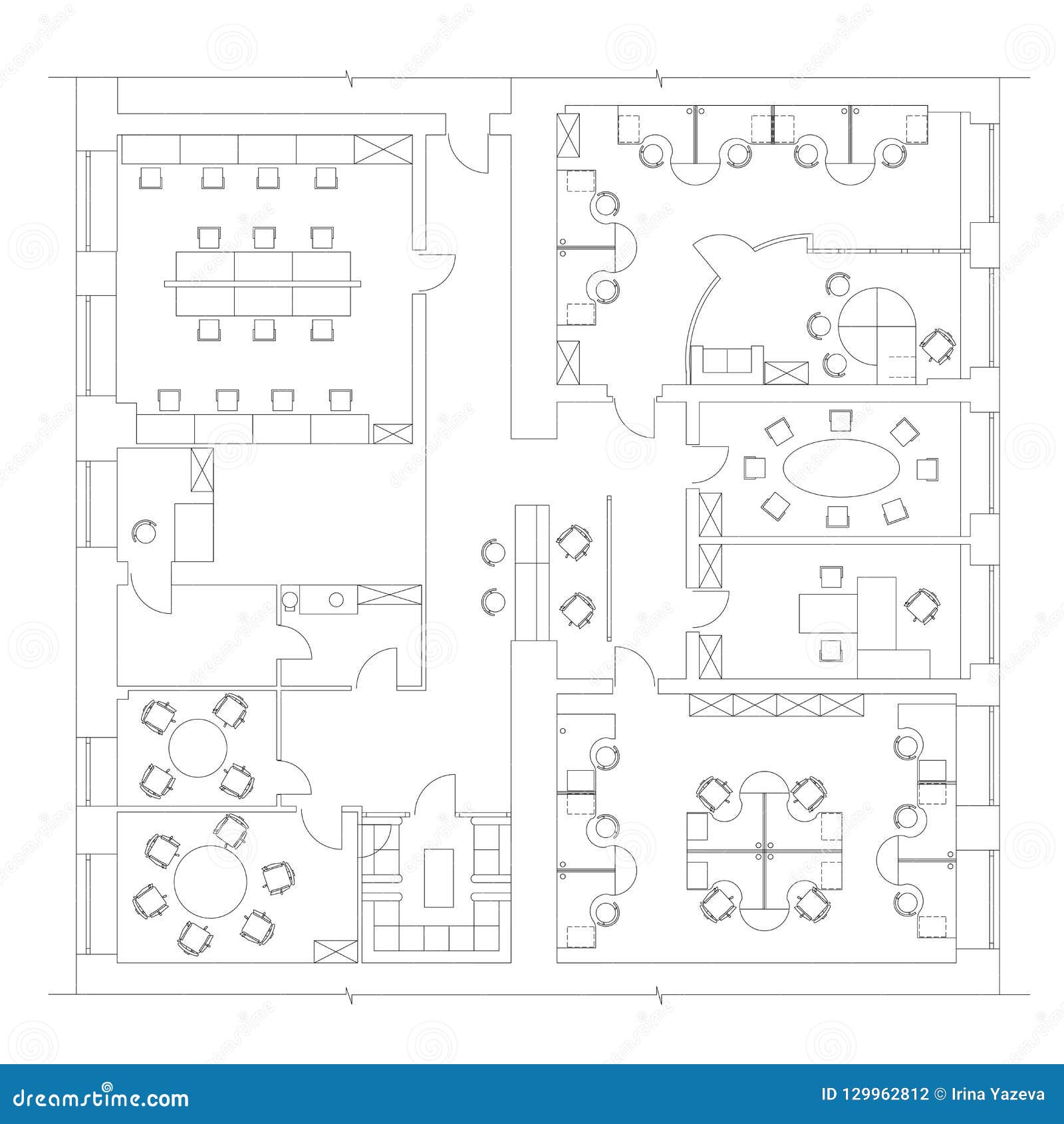 Standard Office Furniture Symbols On Floor Plans Stock