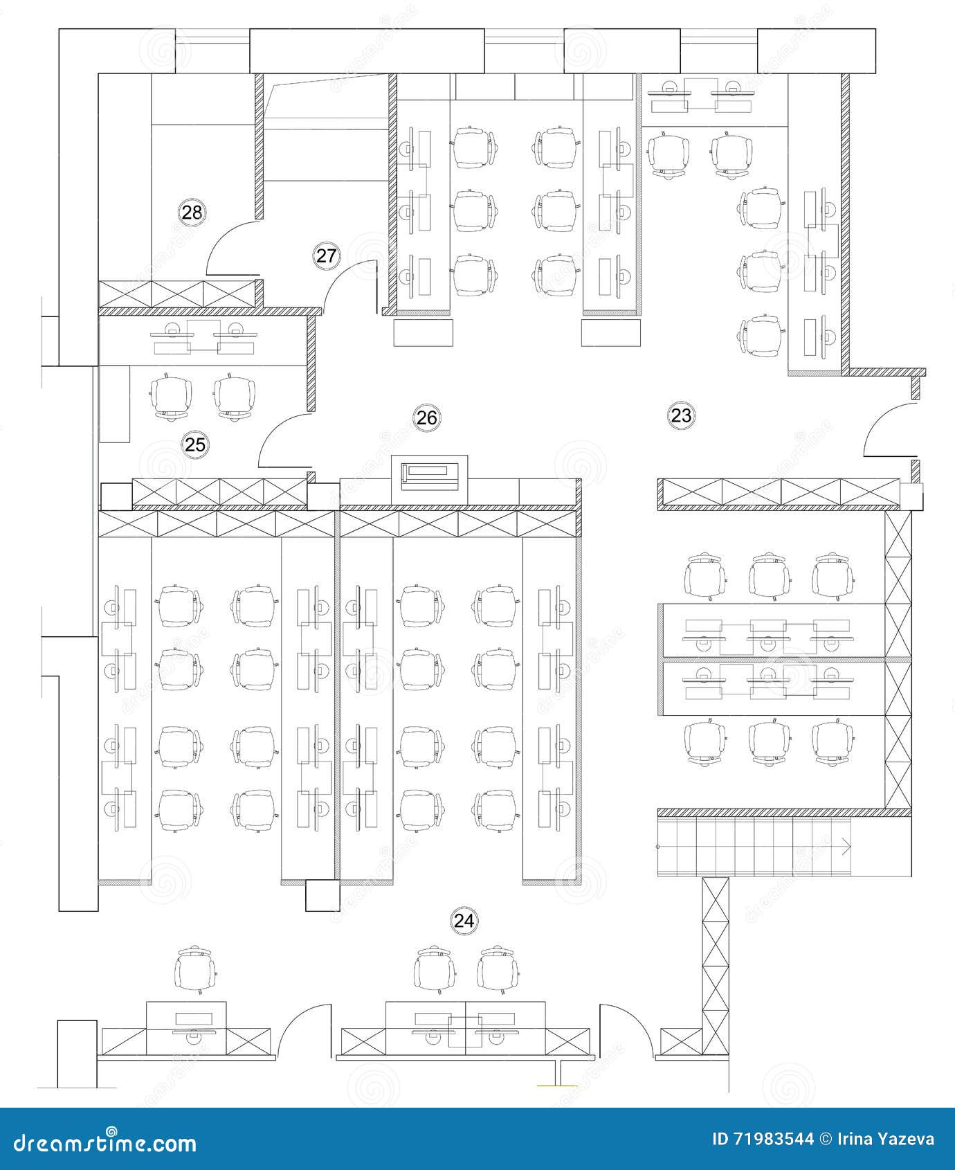 Standard Office Furniture Symbols On Floor Plans Stock Vector