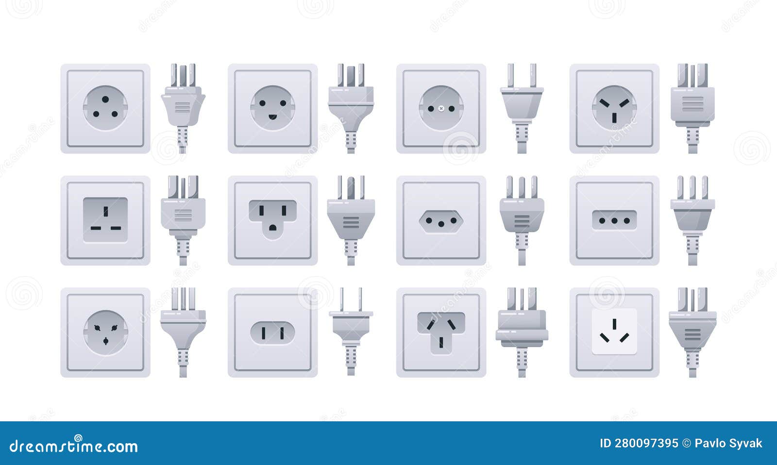 Standard Socket Plugs Including Type A, Type C And Type G. Different