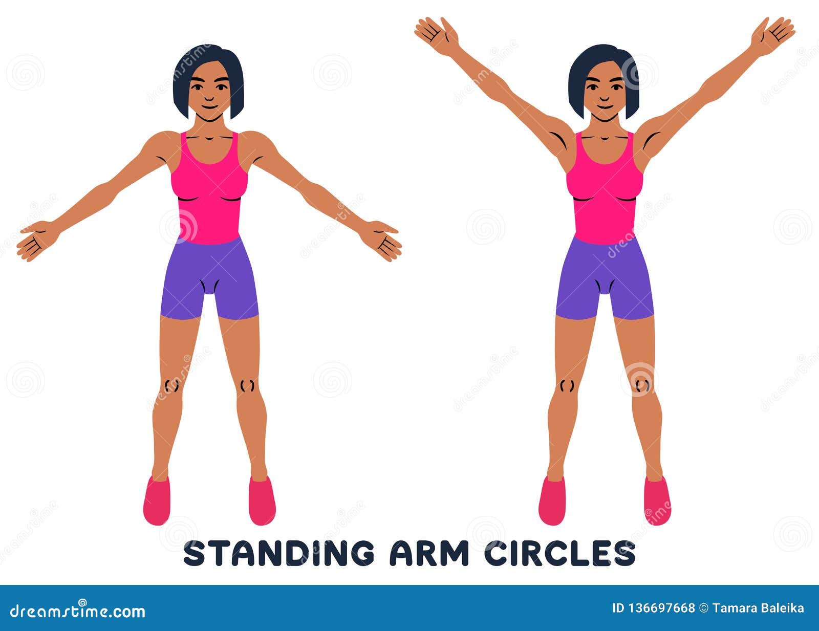 Standing Arm Circles. Sport Exersice. Silhouettes of Woman Doing Exercise  Stock Illustration - Illustration of healthy, girl: 136697668