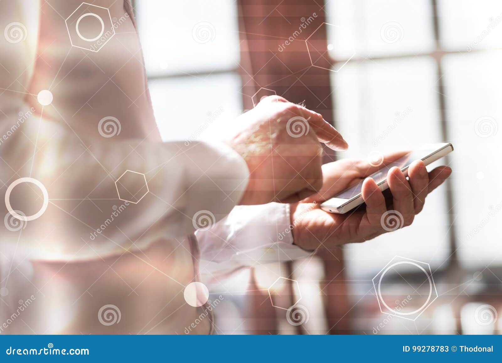 Businessman Using Mobile Phone, Light Effect, Double Exposure with