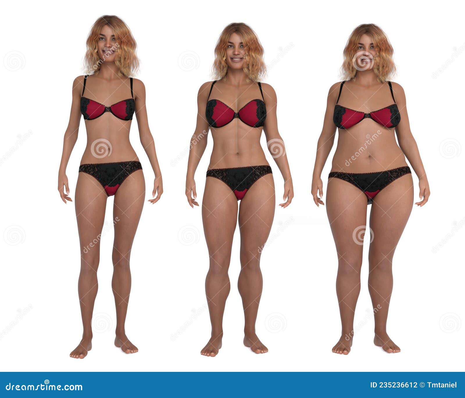 3D Render : Standing Female Body Type Illustration : Ectomorph Skinny Type,  Mesomorph Muscular Type, Endomorphheavy Weight Ty Stock Illustration -  Illustration of muscular, appearance: 235236612