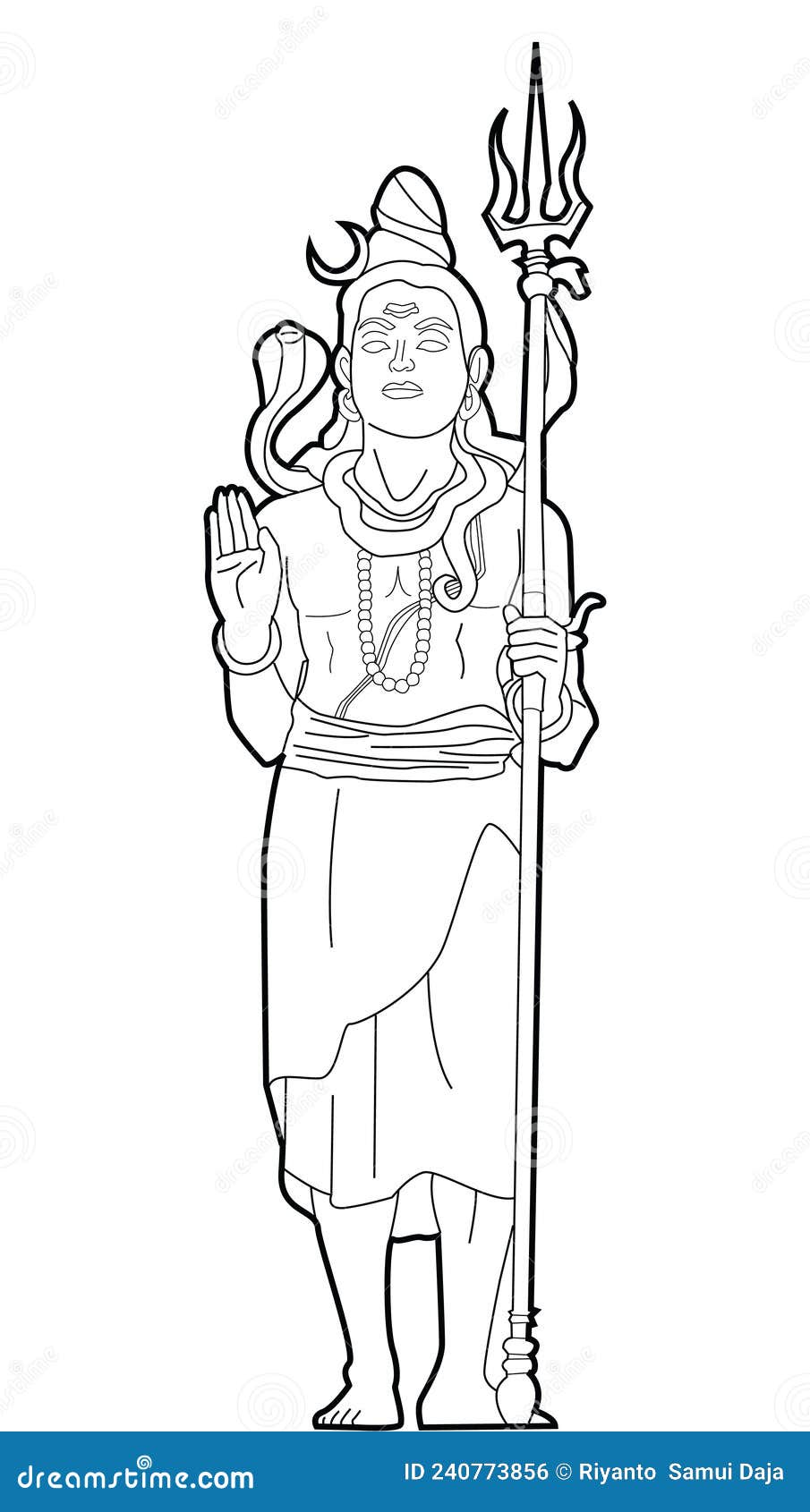 Standing God Shiva Statue Black and White Illustration Stock ...