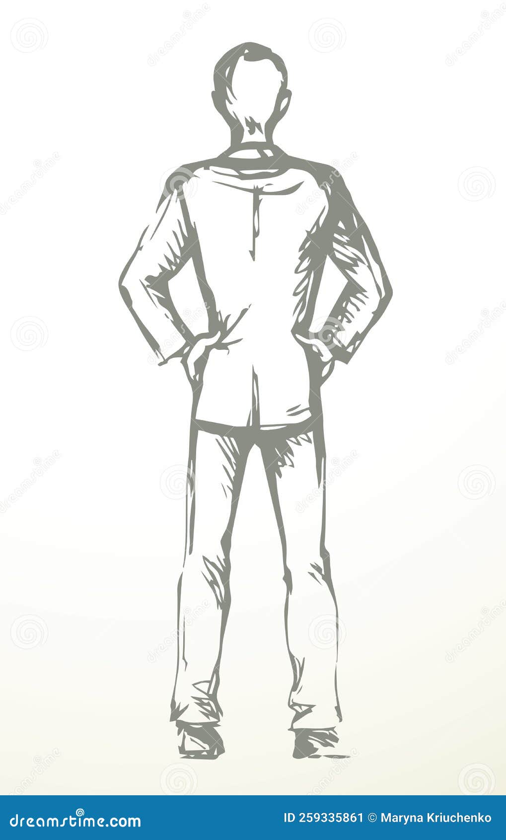 Standing Man. Back View. Vector Drawing Stock Vector - Illustration of ...