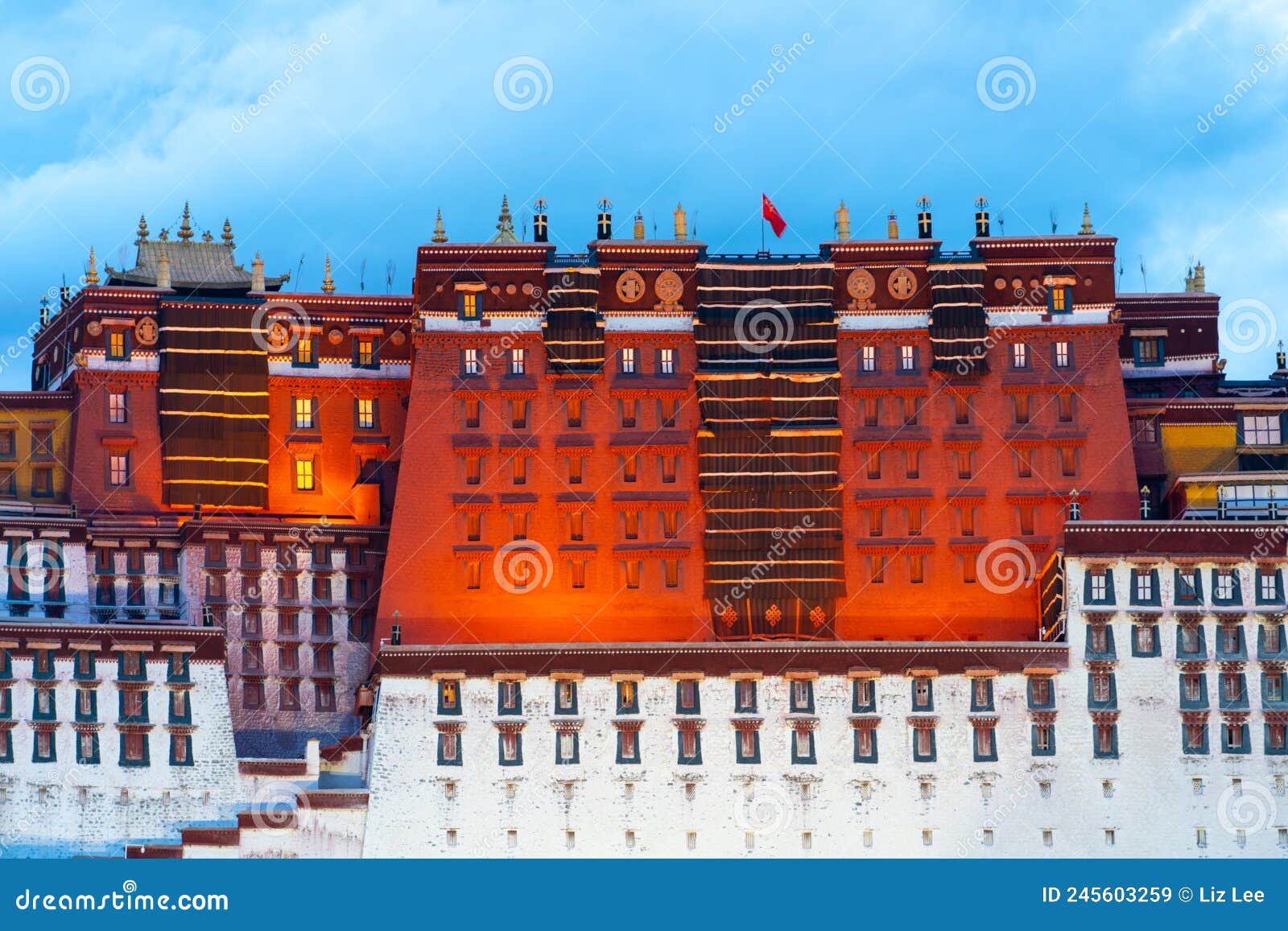 the potala palace, the holy place of tibetan buddhism at night