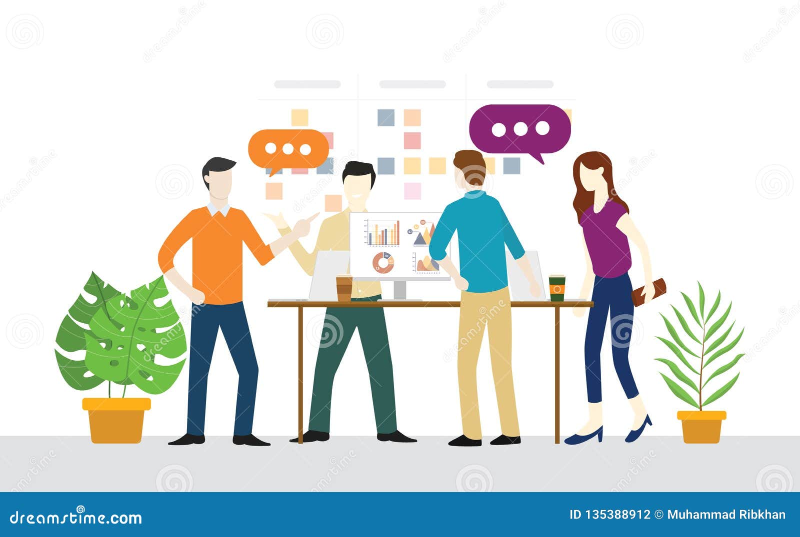 standing or standup meeting daily plan for teamwork for agile and scrum development