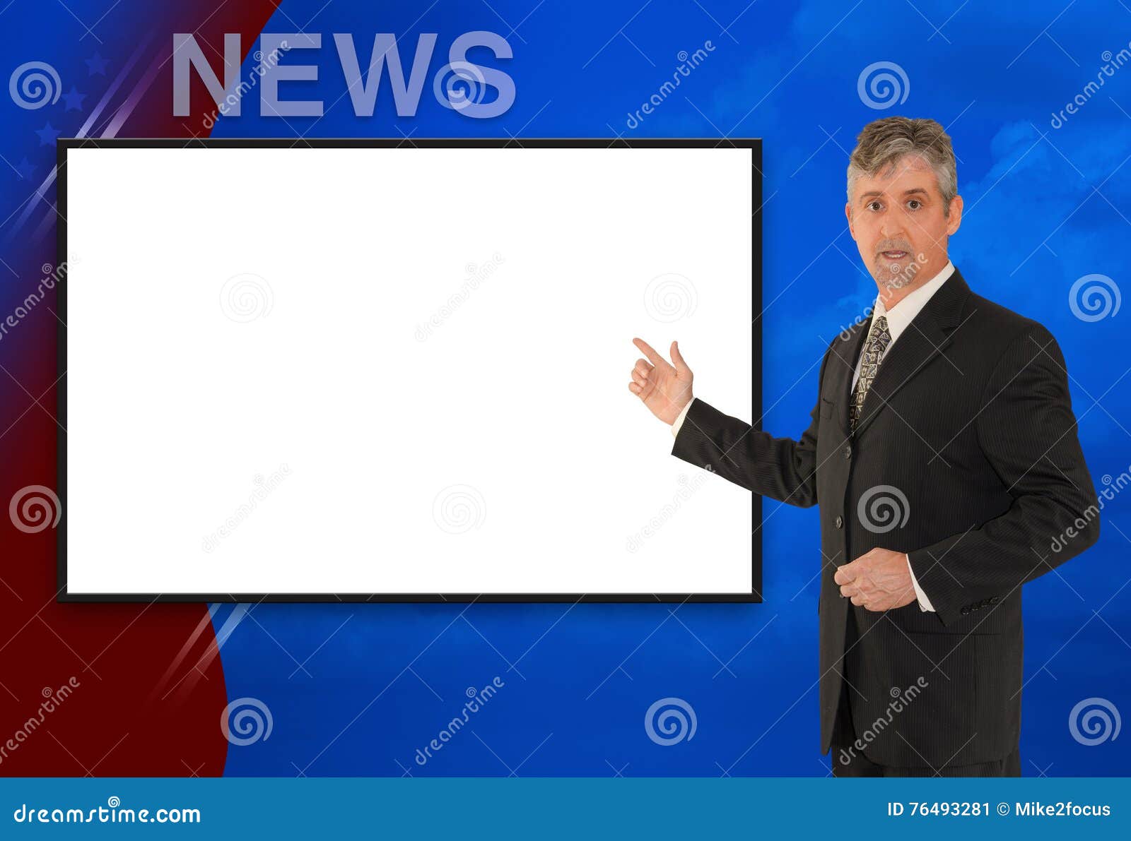 standing tv newscaster reporter w blank screen