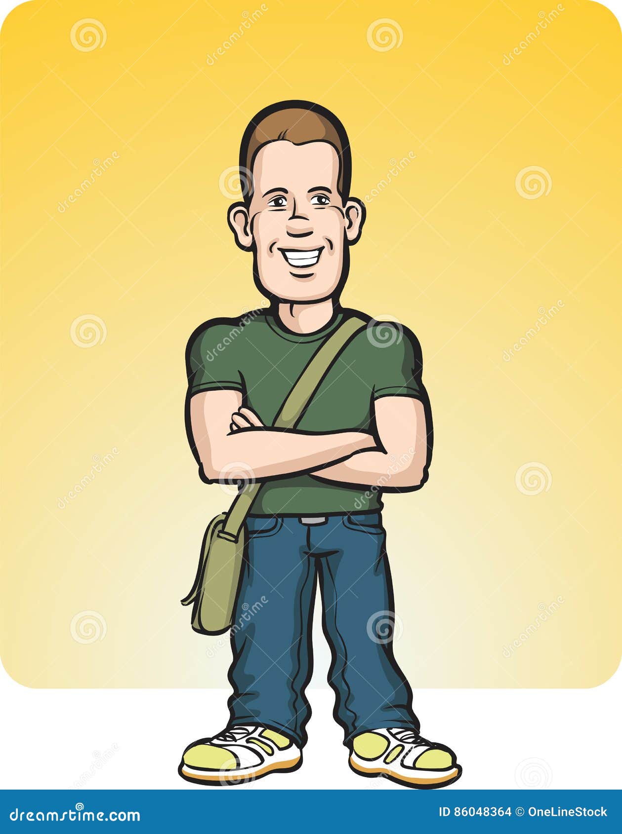 Standing Young Man with Arms Crossed Stock Vector Illustration of