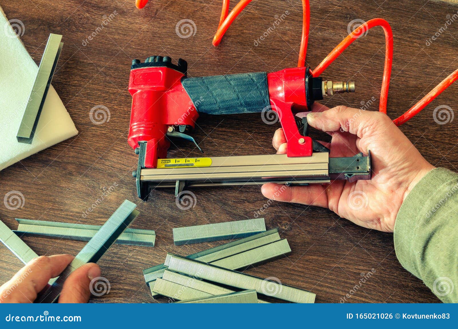 Staples, for a Pneumatic Stapler, in a Carpentry Stock Photo
