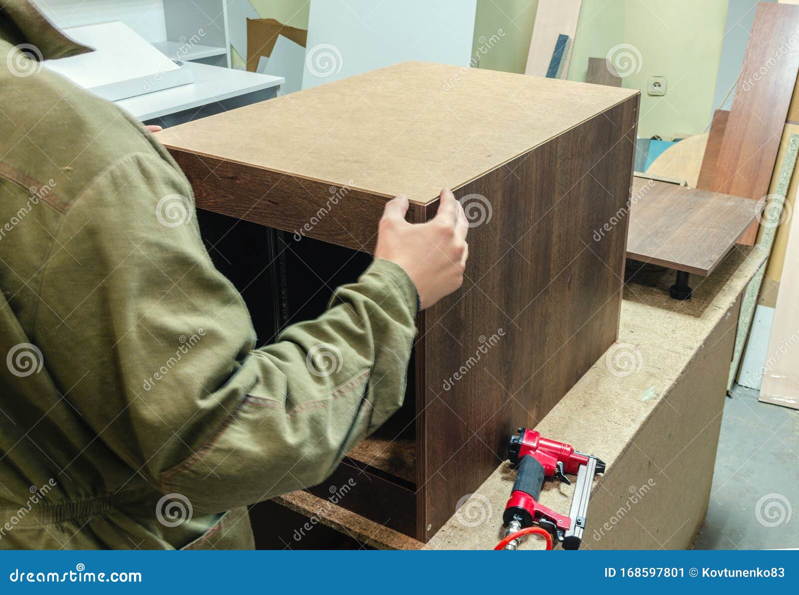 Staples, for a Pneumatic Stapler, in a Carpentry Stock Image