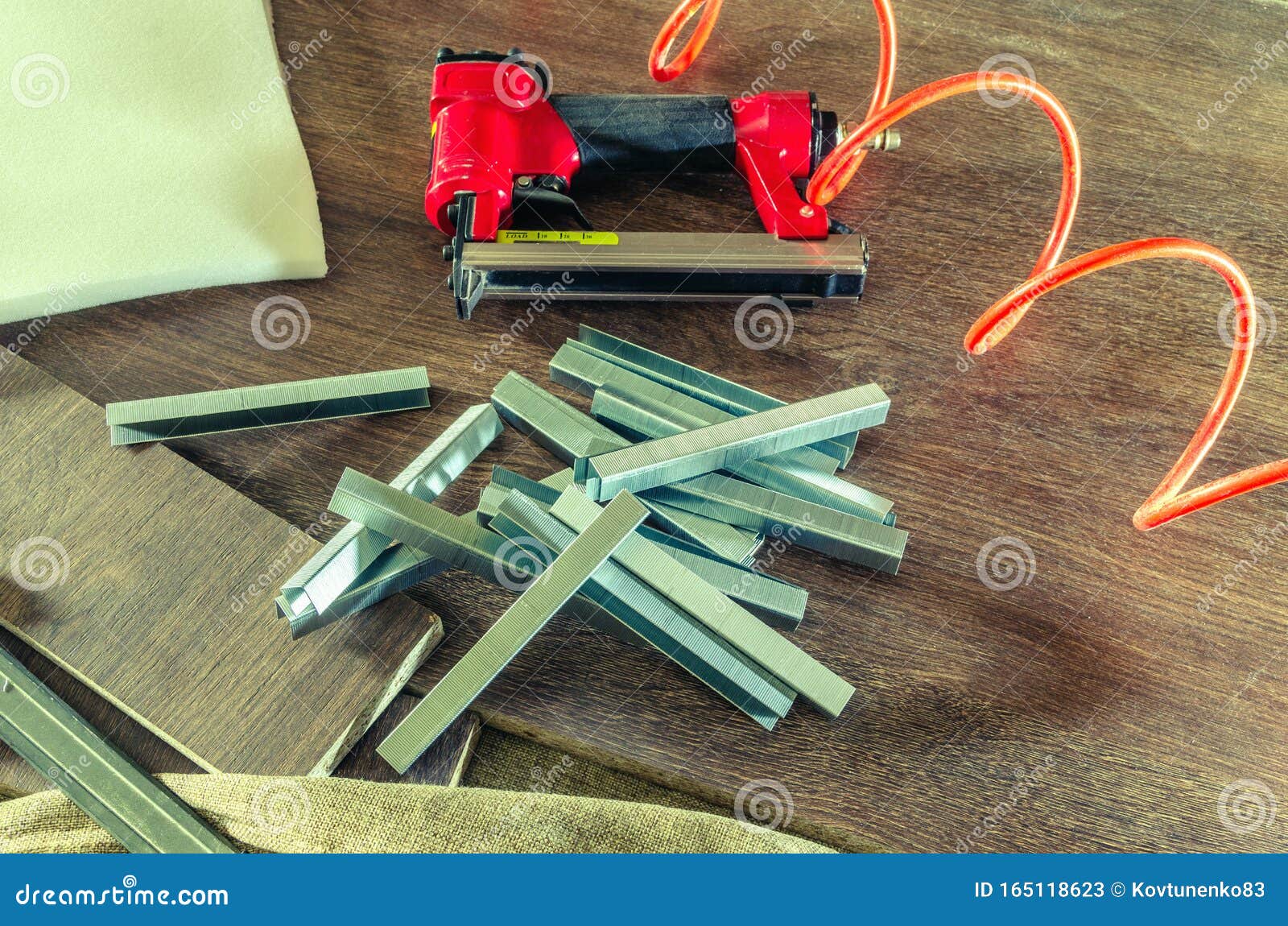 Staples, for a Pneumatic Stapler, in a Carpentry Stock Image