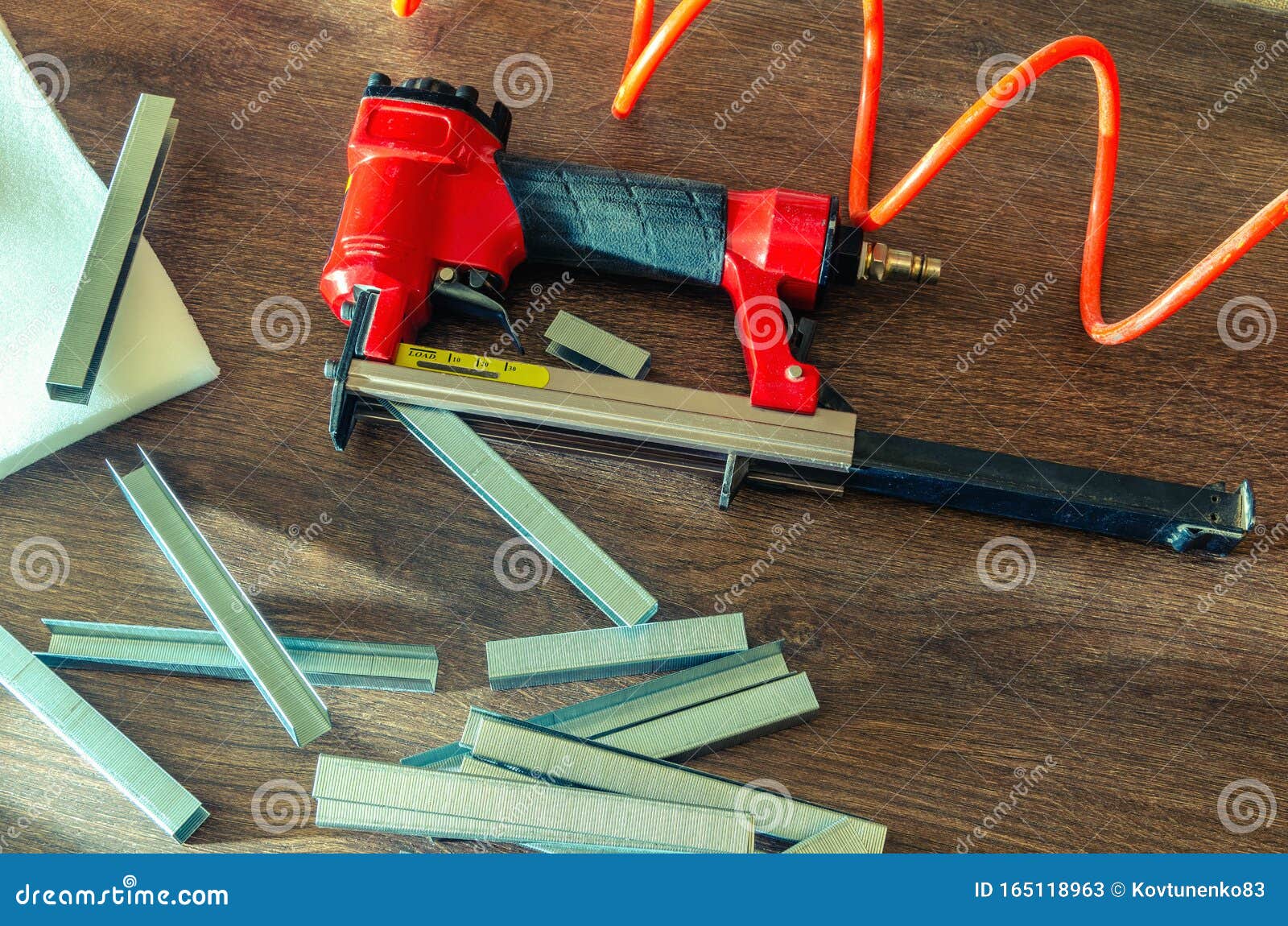 Staples, for a Pneumatic Stapler, in a Carpentry Stock Image