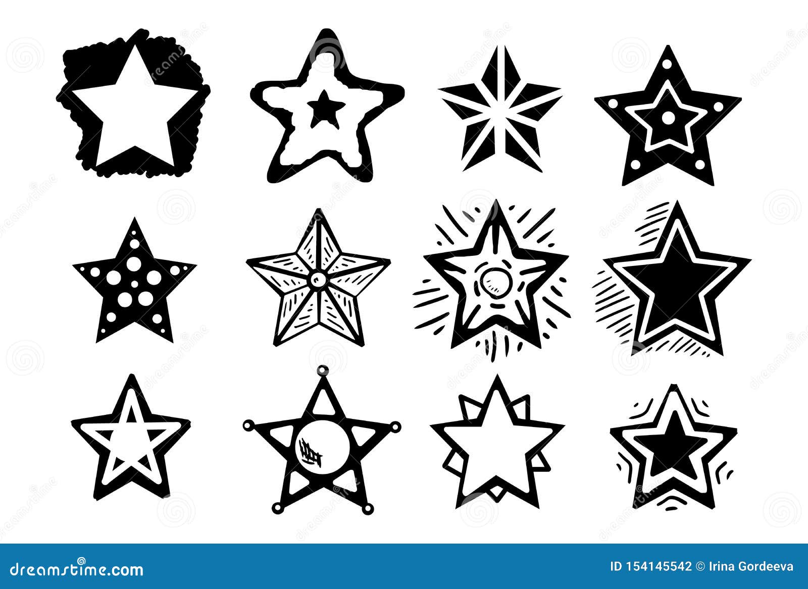 Set doodle stars stock vector. Illustration of hand - 154145542
