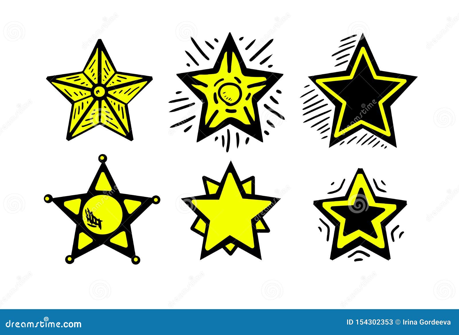 Set doodle stars stock vector. Illustration of decor - 154302353